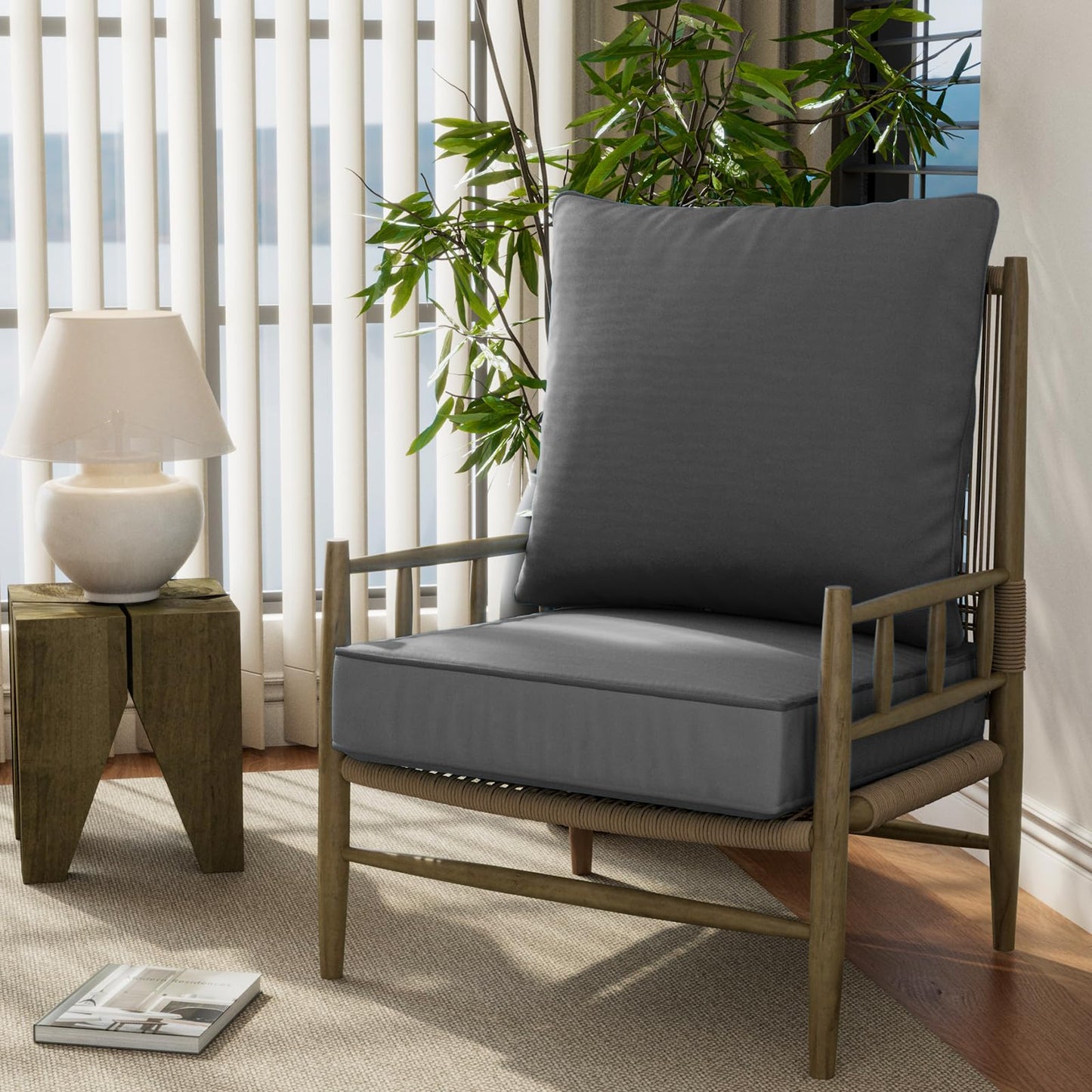 24" x 24" x 6" Outdoor Deep Seat Cushions Set - 4 Set Waterproof & Fade Resistant Patio Furniture Replacement Cushions, Non-Slip Outdoor Cushions Fit Loveseats, Couches, Chairs, and Sofas.