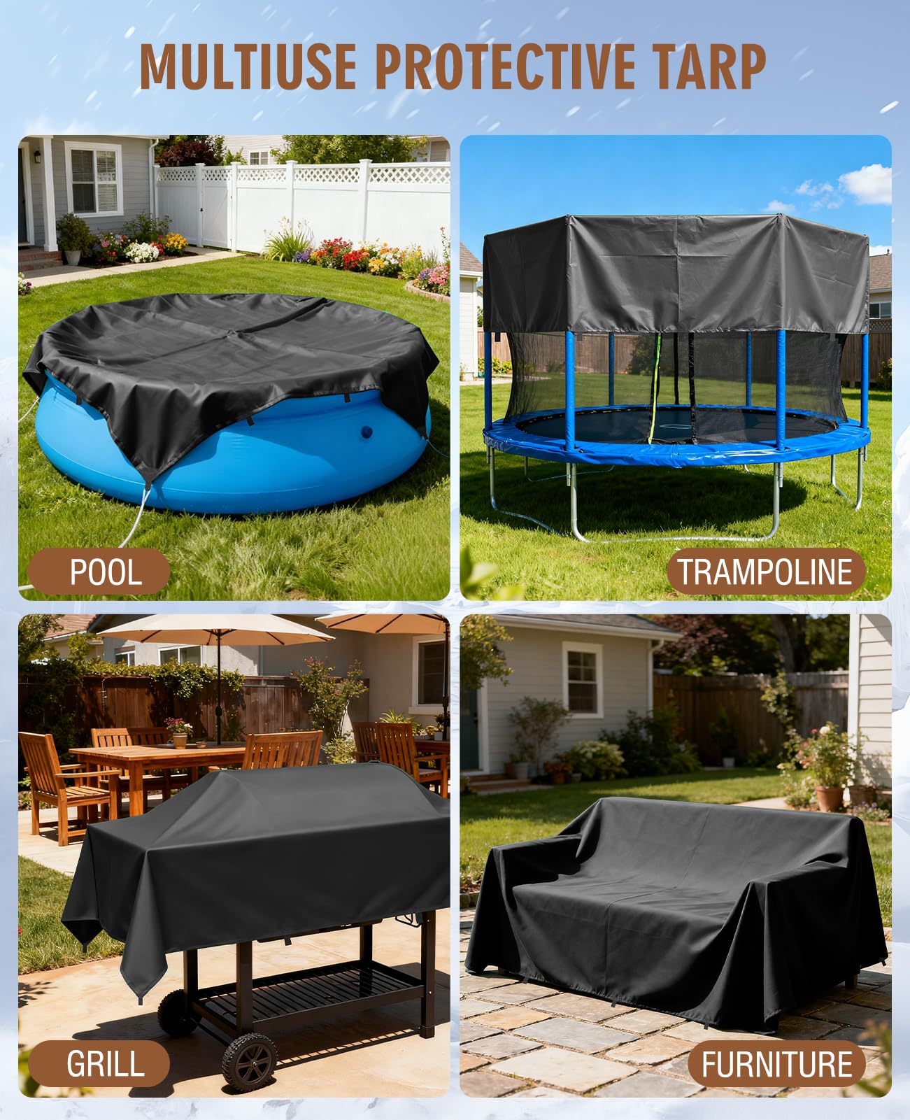 HIRALIY 20 Mil Heavy Duty Waterproof Tarp, 20x30ft Black Tarpaulin with Reinforced Webbing Loops, Multipurpose Oxford Fabric Tarp for Firewood, Roof, Camping, Pool