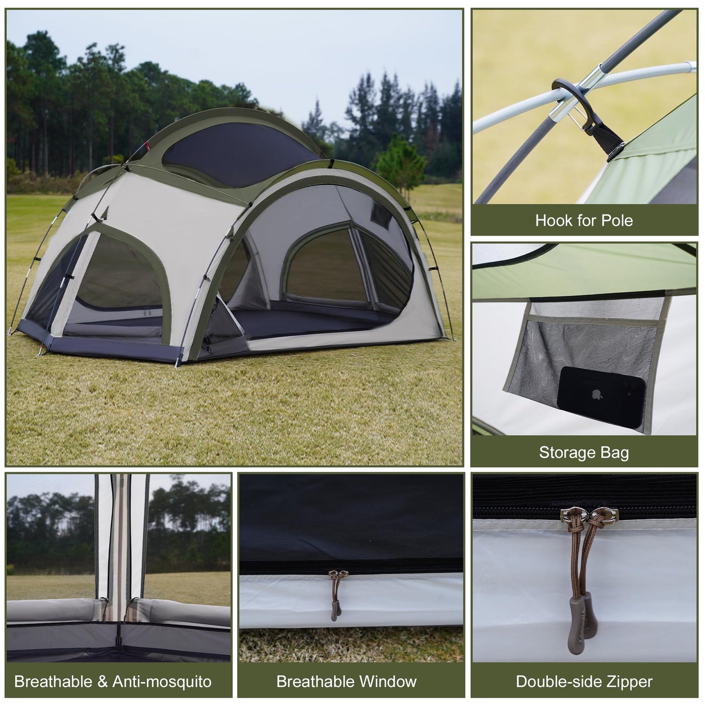 Vidalido 3-4 Person Camping Tent with 2 Large Mesh Door 4 Mesh Window Family Tents, Double Layer Waterproof Portable Easy Setup Camp Tent, Canvas Dome Tents for Camping Outdoor Hiking and Backpacking