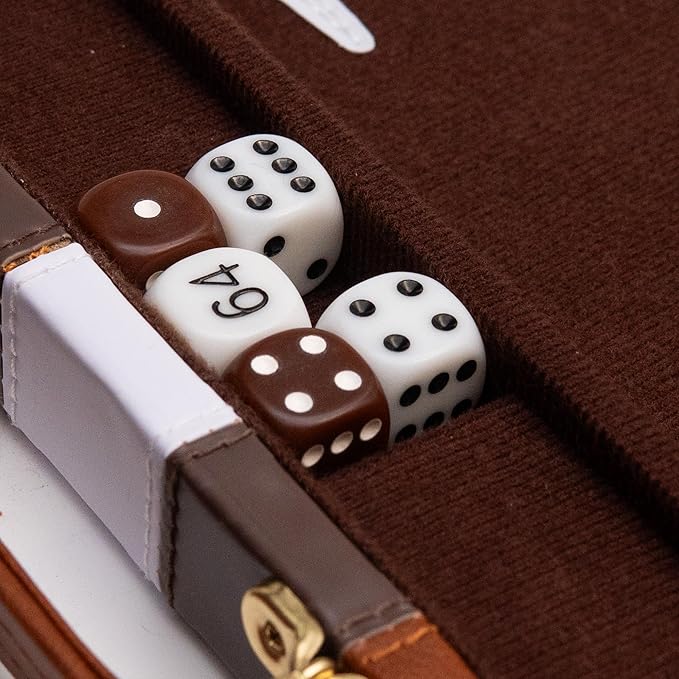 Backgammon Board Game Deluxe Leather Like Case Felt Interior Brown Classic Backgammon Game Popular Board Game Board Games (Large (18))