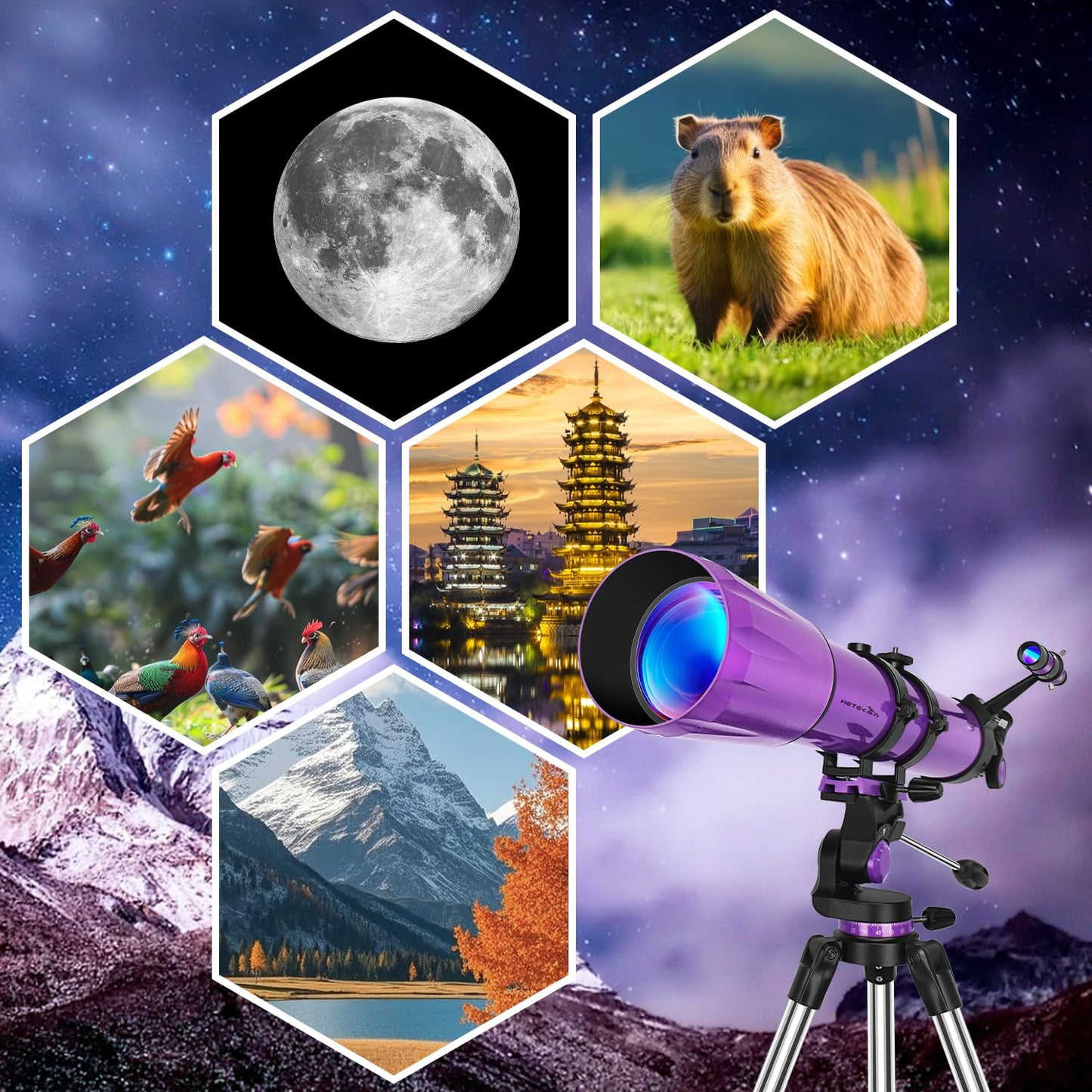 HETEKAN Telescope, Telescope for Adults High Powered, 90mm Aperture 1000mm Astronomical Refractor Telescopes for Beginners, Magnification 500X, with Three Eyepieces, Phone Adapter & Carrying Bag