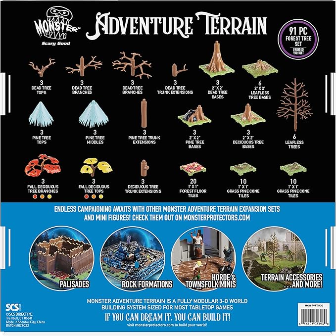 Monster Adventure Terrain 3D Interchangeable Builder System - 91pc Painted Fall Forest Set w Base - Build Modular Worlds in a Snap & Elevate Your Campaign - Compatible with DND Dungeons & Drag