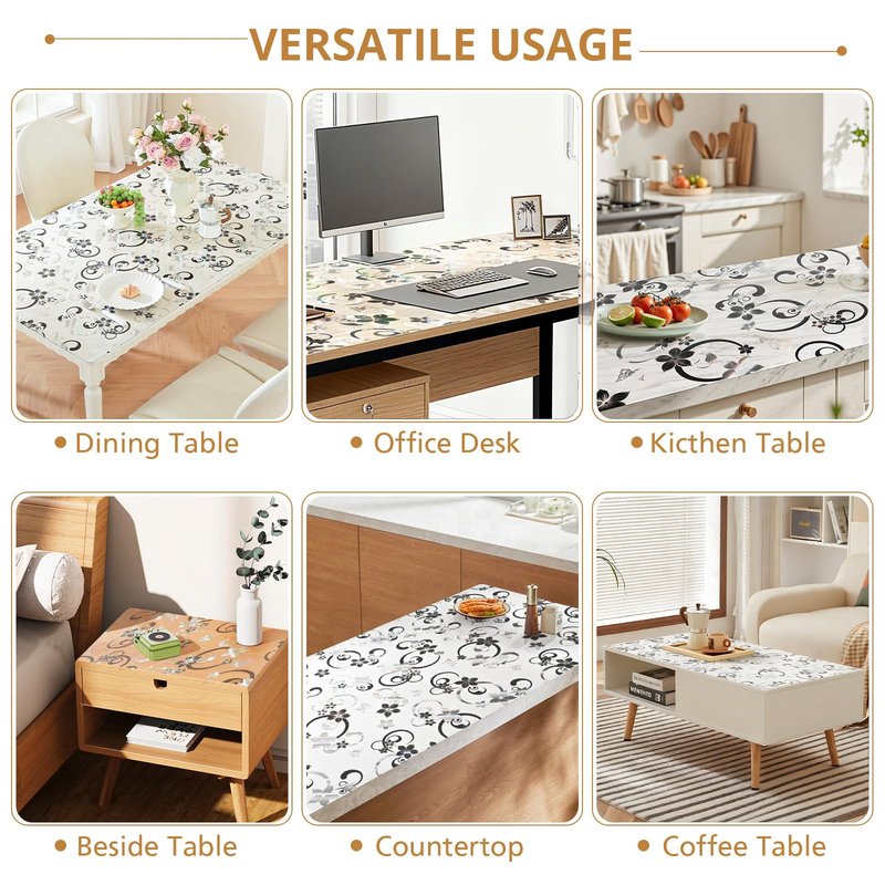 LovePads Floral Clear Table Cover Protector - 24 x 48 Inch Thick Plastic Table Cloth, Waterproof PVC Desk Mat for Dining Room Table, Wood Furniture Topper, Anti-Scratch Desk Pad for Kids Writing,