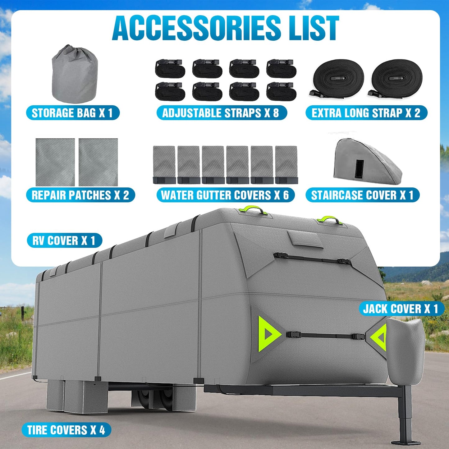 PuroShelt RV Cover 19-21ft: 7 Layers Travel Trailer Cover, Waterproof Camper Cover, Toy Hauler Cover with Tongue Jack Cover, Tear Resistant Waterproof Motohome Trailer Cover