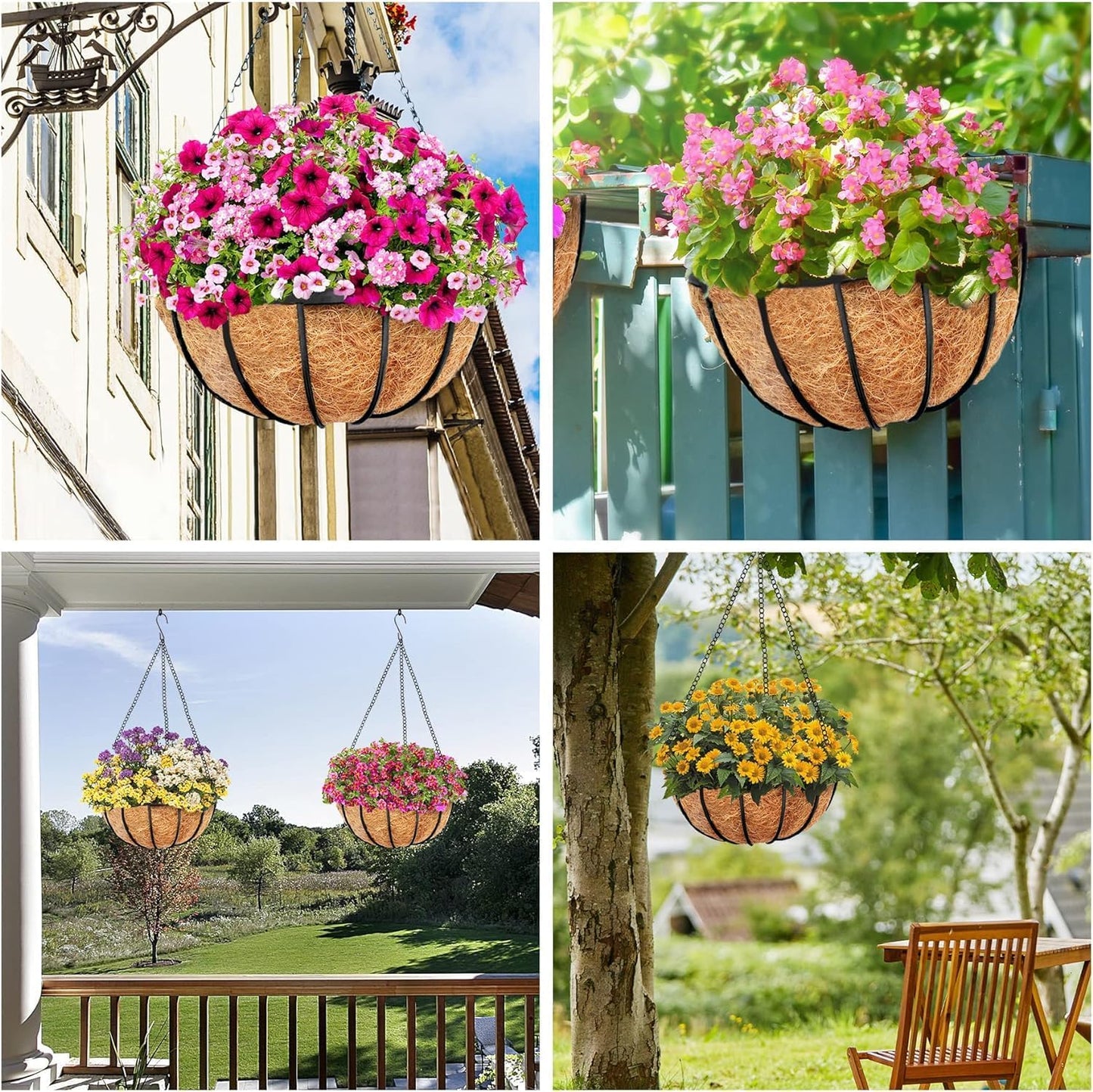 Y&M 14" Round Coconut Fiber Liner - Pre-Formed Replacement for Hanging Baskets | 2-Pack