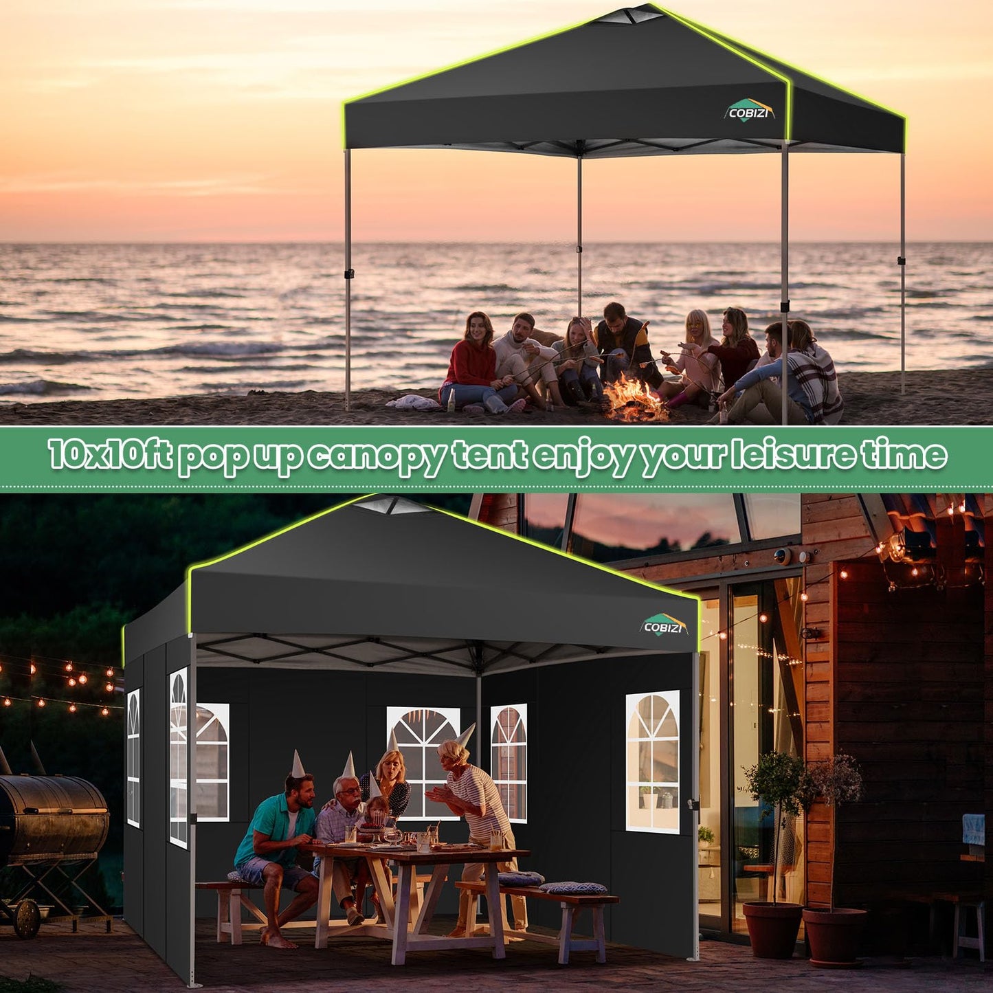 COBIZI 10x10 Pop Up Canopy Tent with 4 Removable Sidewalls, One Push Party Tent Outdoor Waterproof Event Canopy with Air Vent for Parties Commercial Wedding, 3 Height, Carry Bag, Sandbag, Black
