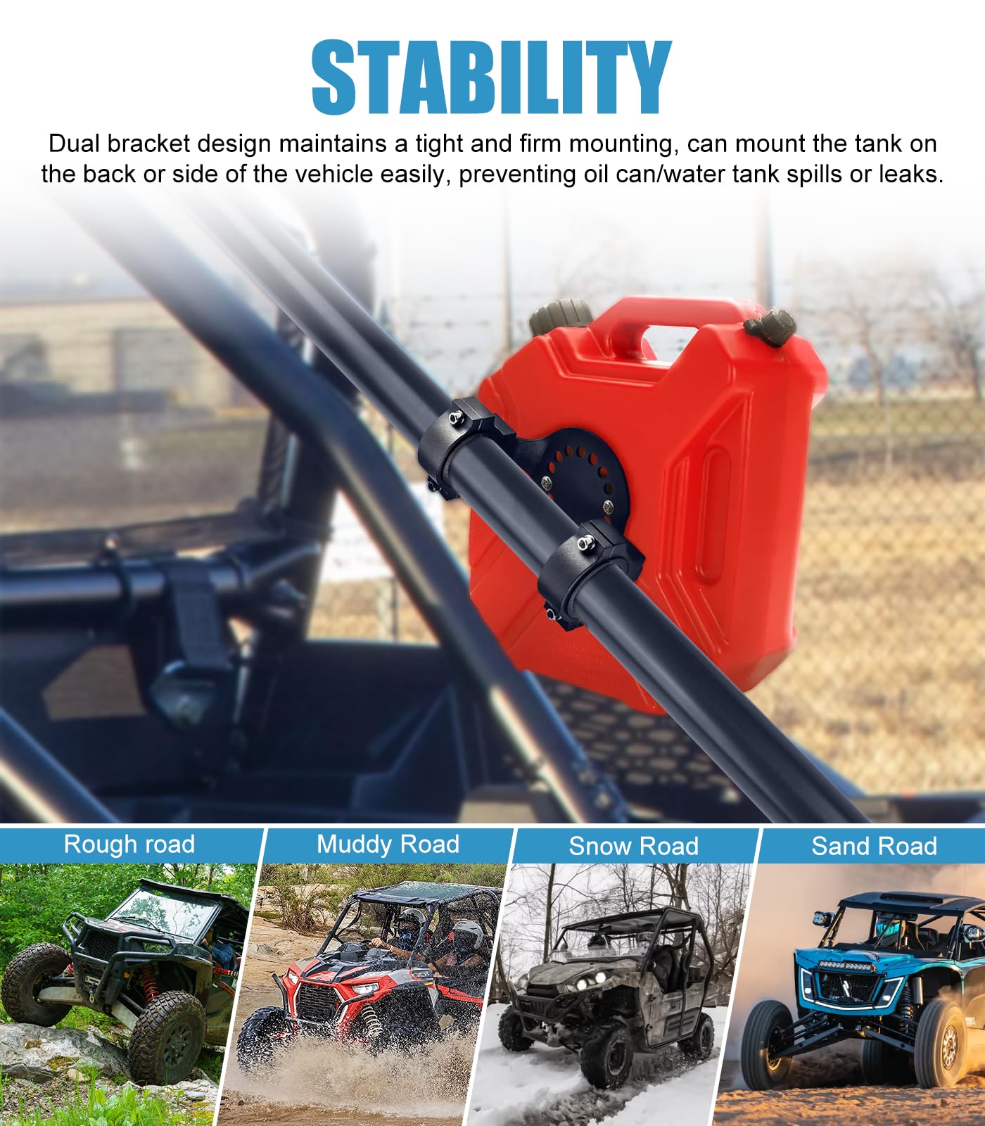 Drieaco Upgraded UTV Gas Can Mount fits for Vehicle with 1- 2" roll bar and UTV Overhead Gun Rack Fits 21-28" Spacing Roll Bars