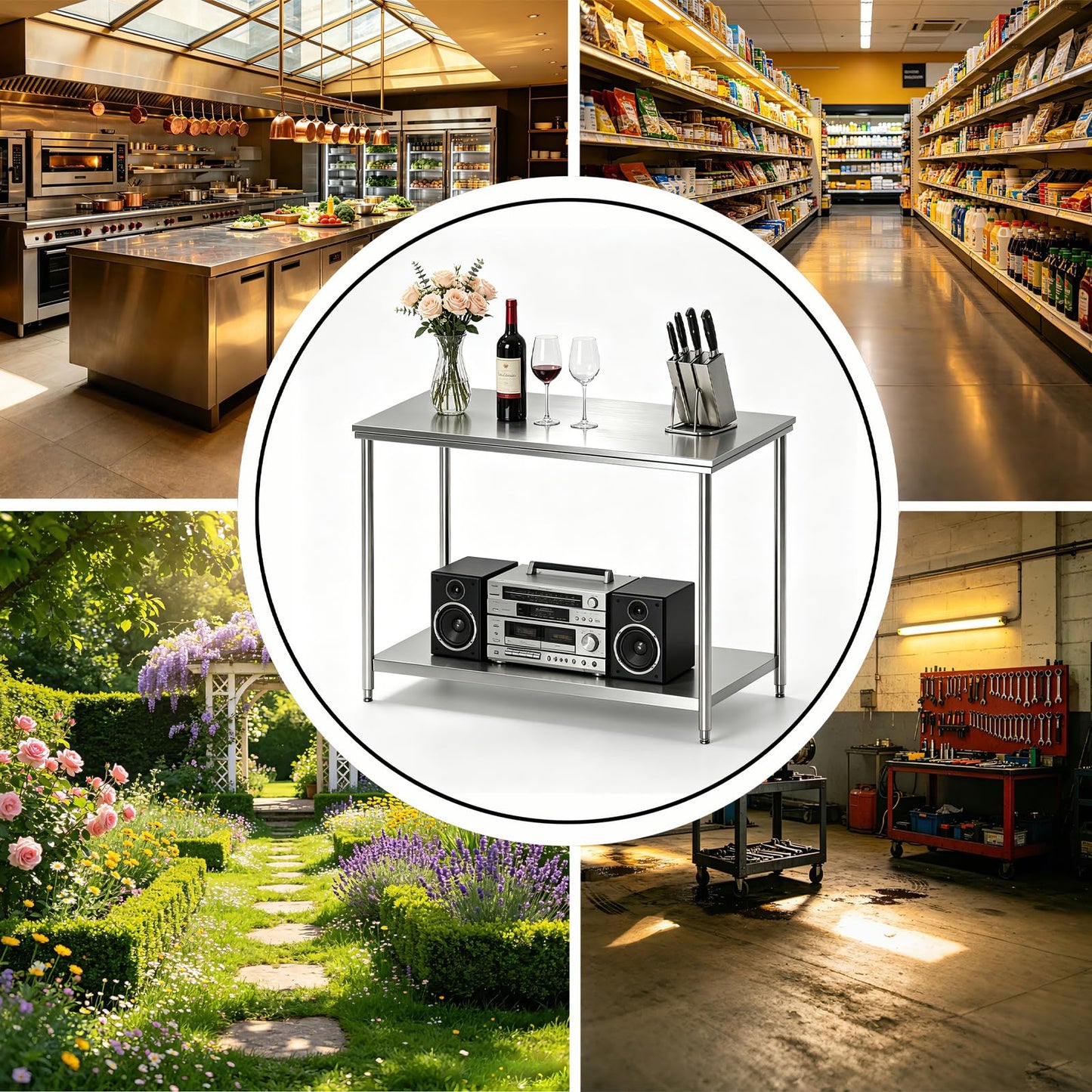 Weejian Stainless Steel Prep Table 36 x 24 x 33.5 Inch, Heavy Duty Commercial Work Table with Adjustable Undershelf, Kitchen Prep Table for Restaurant Bakery Home Workshop Garage