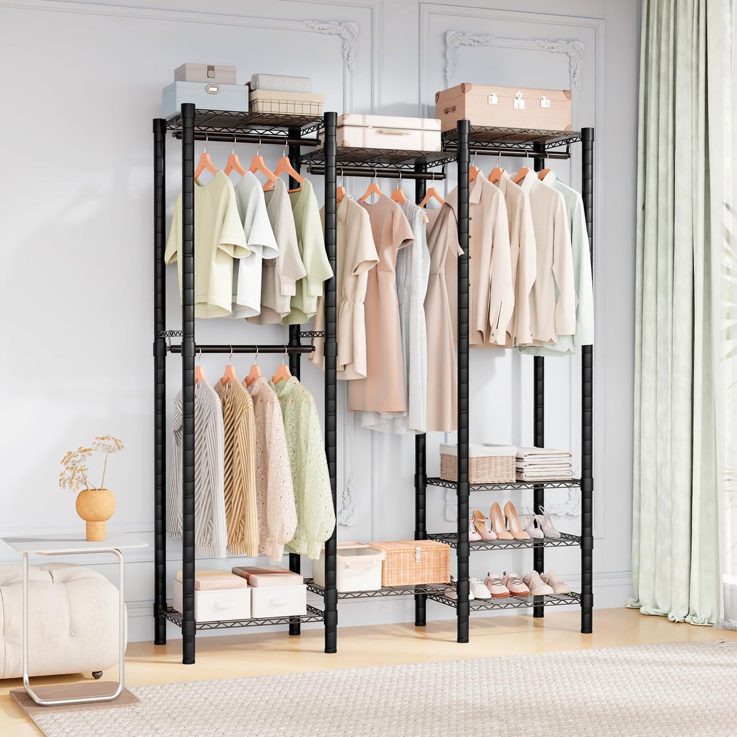 UILNHK Heavy Duty Clothes Rack, Metal Garment Rack 59" W x 15.8" D x 76" H with Hooks, Freestanding Clothing Racks for Hanging Clothes, Portable Closet Organizer 900LBS Max Load, Easy Assembly-Black