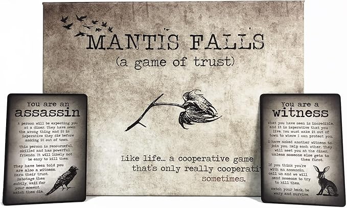 Mantis Falls Board Game – Deep Strategy Hidden Traitor Game for 2–3 Players Psychological Deduction & Betrayal 60–90 Minutes Ages 14+ Premium Card Quality Plastic-Free Components