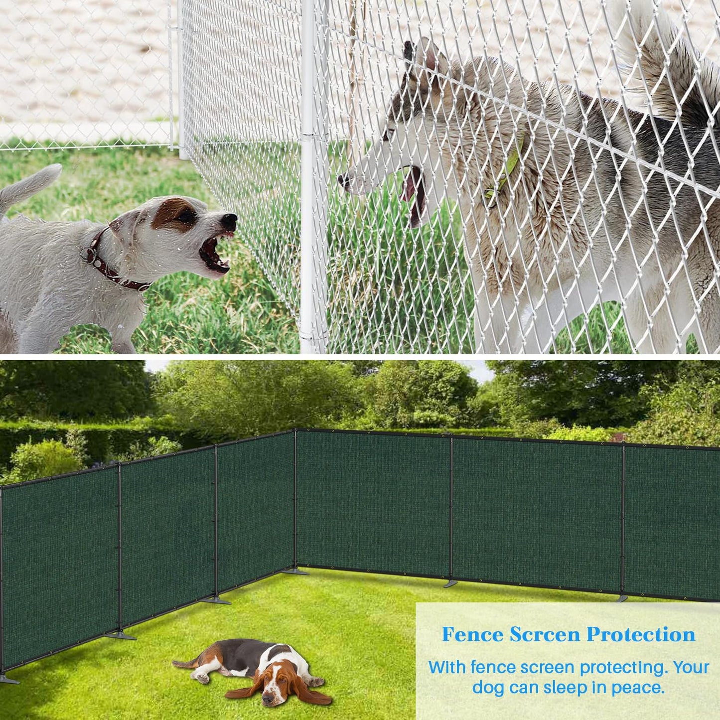 AwnPro 6' x 24' Outdoor Privacy Fence with Iron Poles Ground Spikes Dog Metal Garden Privacy Fence Backyard Patio Yard Barrier Boarder Divider (Green)