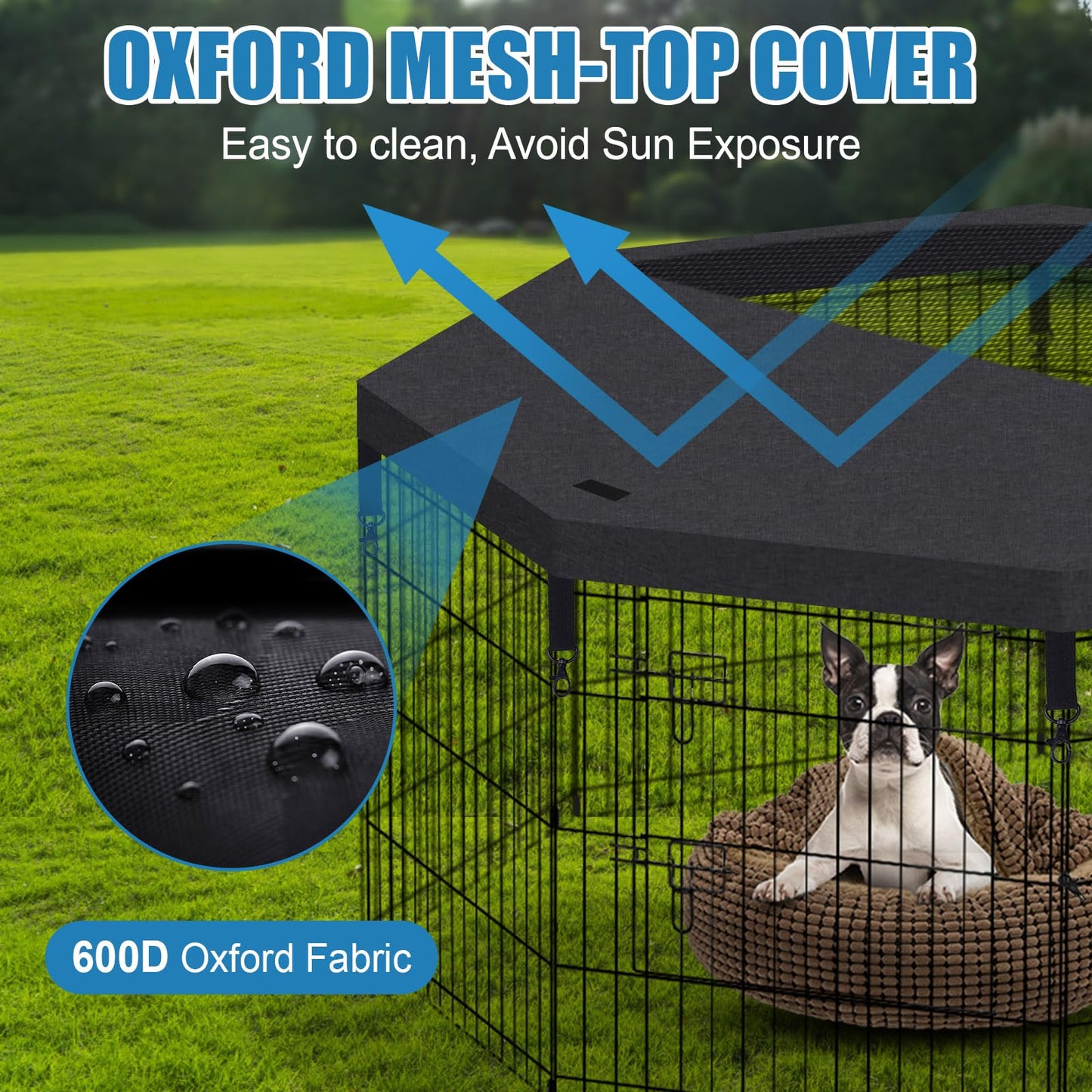 Foldable Metal Wire Dog Pen Pet Playpen Dog Fence Indoor Exercise Pen Enclosure Indoor Outdoor with Bottom Pad and Top Cover (Black 24 top Bottom Cover)