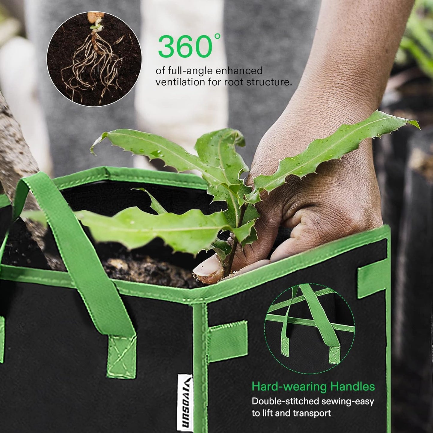VIVOSUN 5 Gallon Square Grow Bags - Durable Nonwoven Fabric Pots with Handles for Gardening