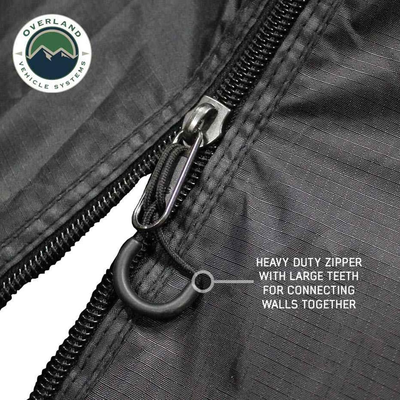 Overland Vehicle Systems XD Nomadic 180 Awning Wall with Windows - 320G Poly Cotton Rip Stop Black Out Matierial - Zipper Attachment Method