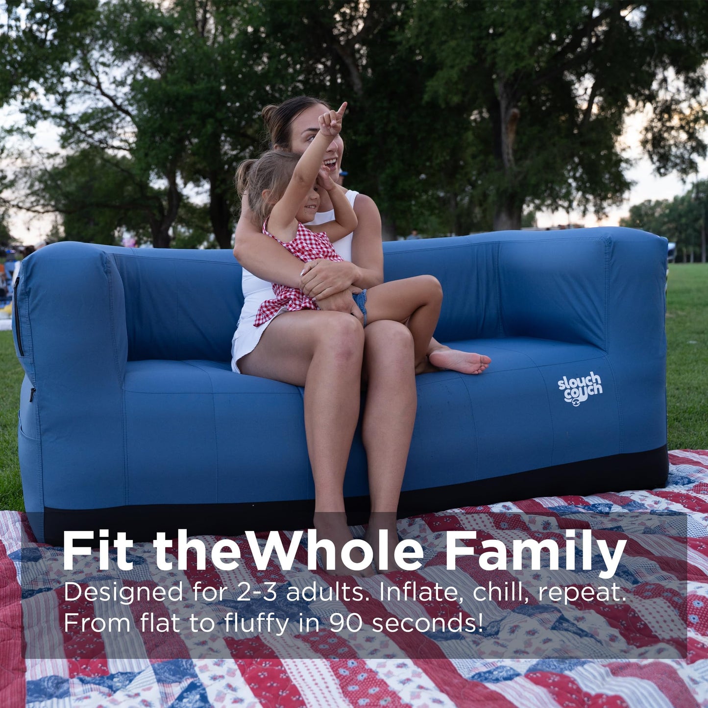 Slouch Couch | Air Sofa with Built-in Pump, Hidden Cup Holders, Storage Pockets | Durable Blow Up Couch with High-Performance Fabric for Camping, Beach, Home & Outdoors (Daydream)
