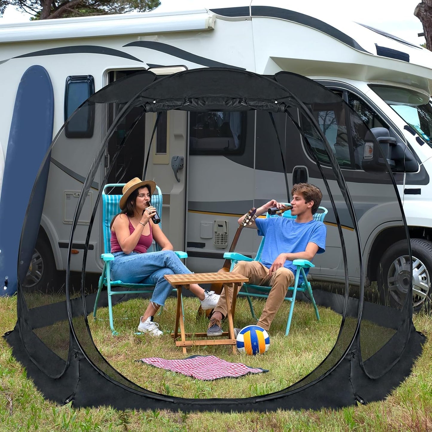 Alvantor® Pop Up House Tent, Outdoor Screen Room, Canopy Tent with UV Resistant, Easy Up Foldable Screen House for Camping Garden, Black, 10 x10 FT