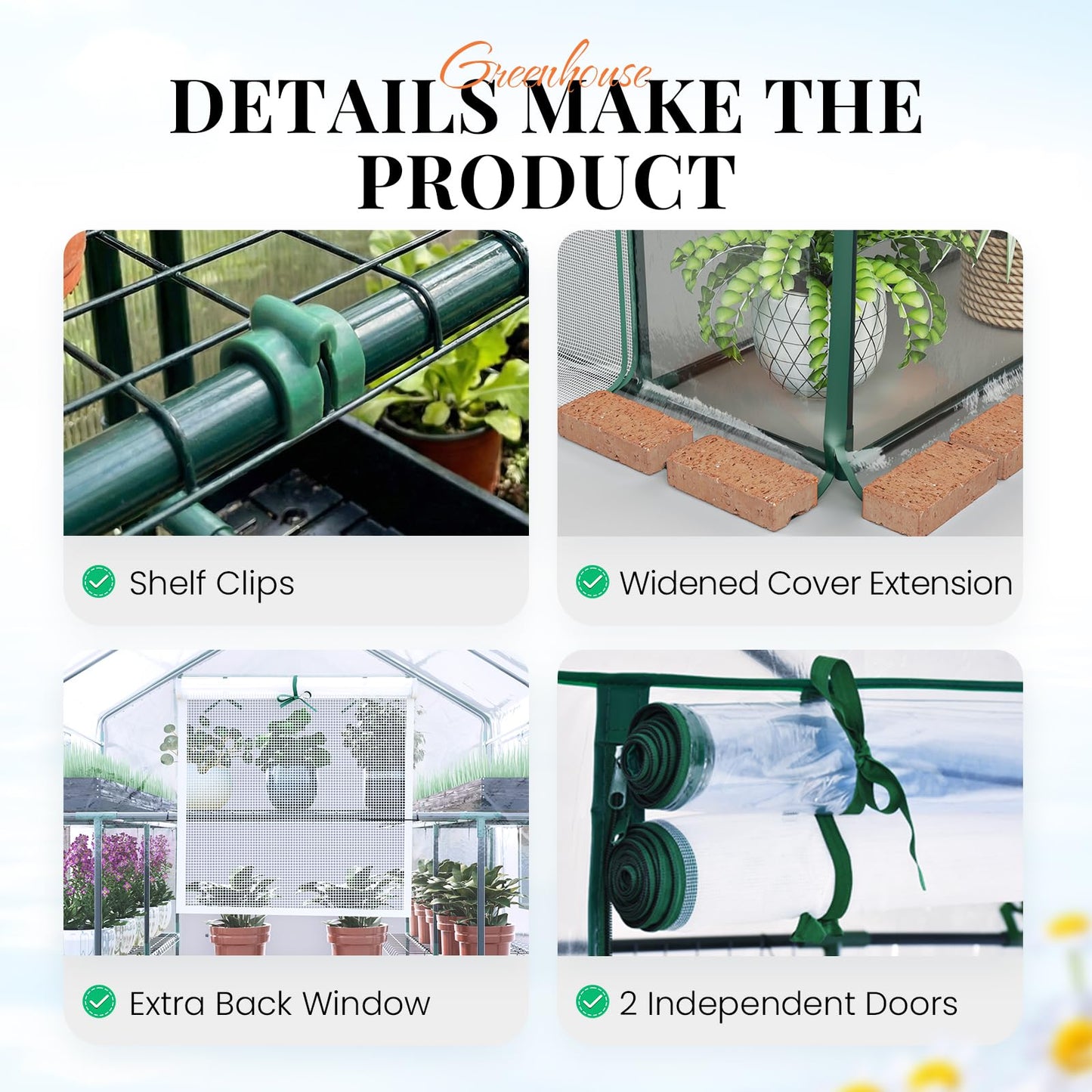 KING BIRD Premium Greenhouse for Outdoors, 56x56x77 in Walk-in Hot House with Thickened Cover, Reinforced Frame, Screen Windows & Mesh Door, 4 Tiers 12 Shelves for Outside Garden Seedlings, Clear