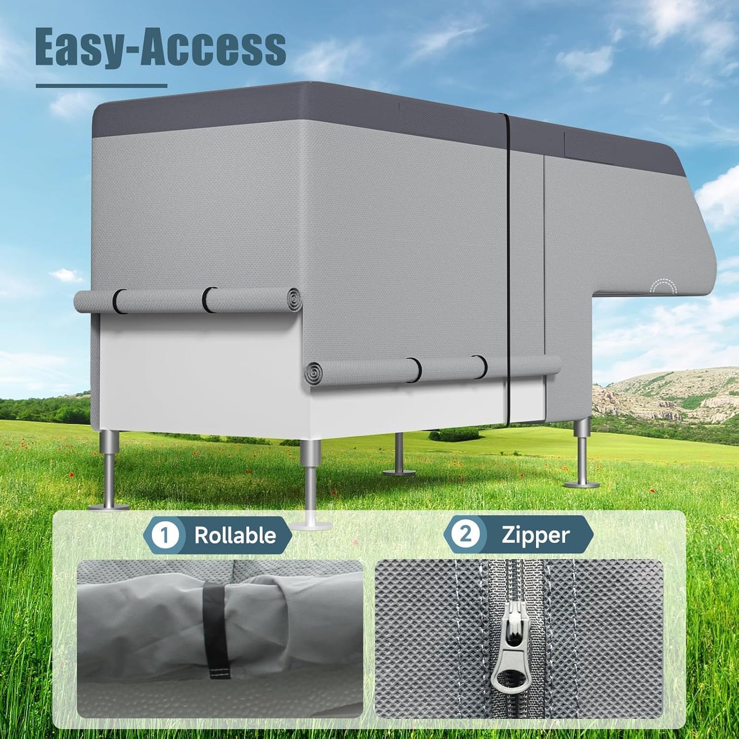 Umbrauto Truck Camper Cover Fits 10-12ft, 7-Layer Top RV Trailer Covers, Waterproof All Season Protection with Gutter Cover, Windproof Straps