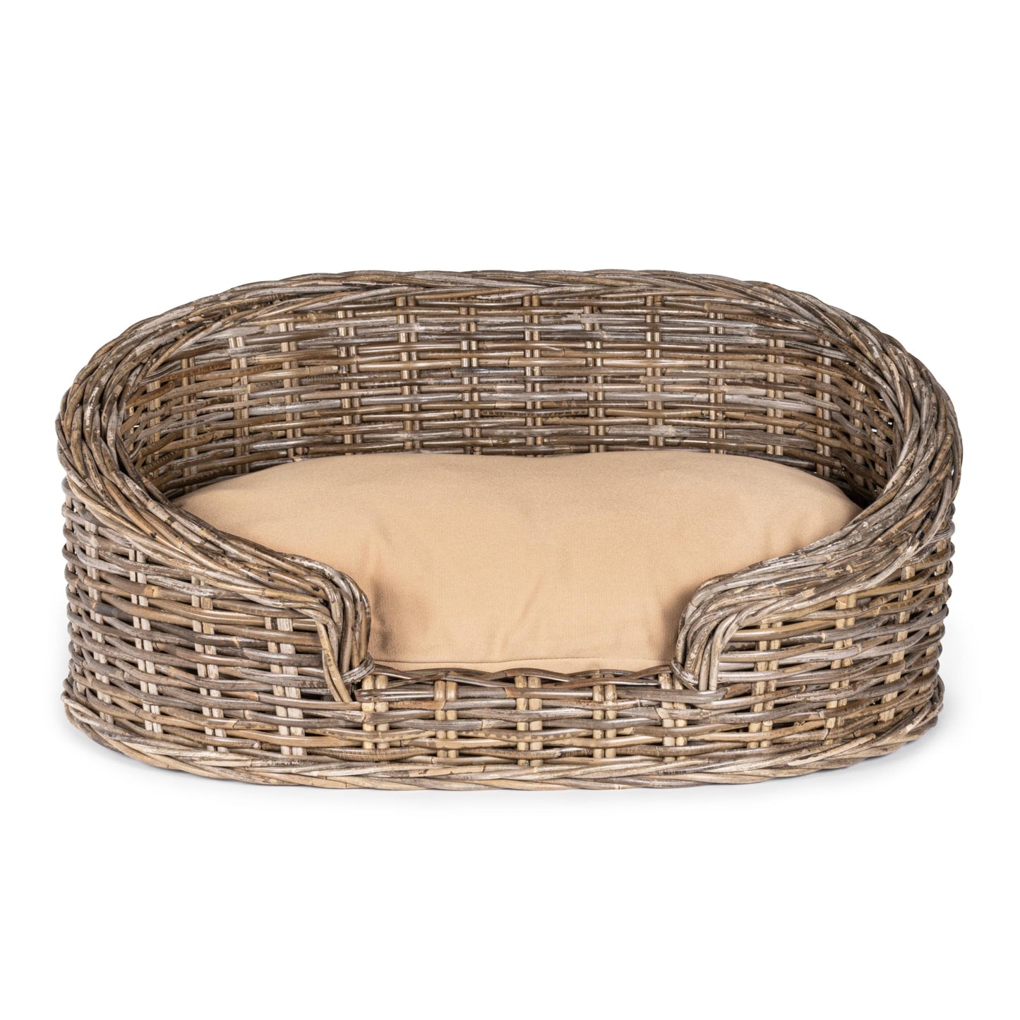 THE LICKER Store DBD1005A Elevated 27.5" x 17" Bohemian Handwoven Rattan Dog Daybed with Machine-Washable Cushion, Natural
