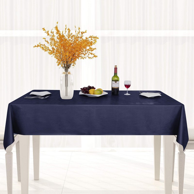 sancua 100% Waterproof Rectangle PVC Tablecloth - 70 x 120 Inch - Oil Proof Spill Proof Vinyl Table Cloth, Wipe Clean Table Cover for Dining Tables, Buffet Parties and Camping, Navy