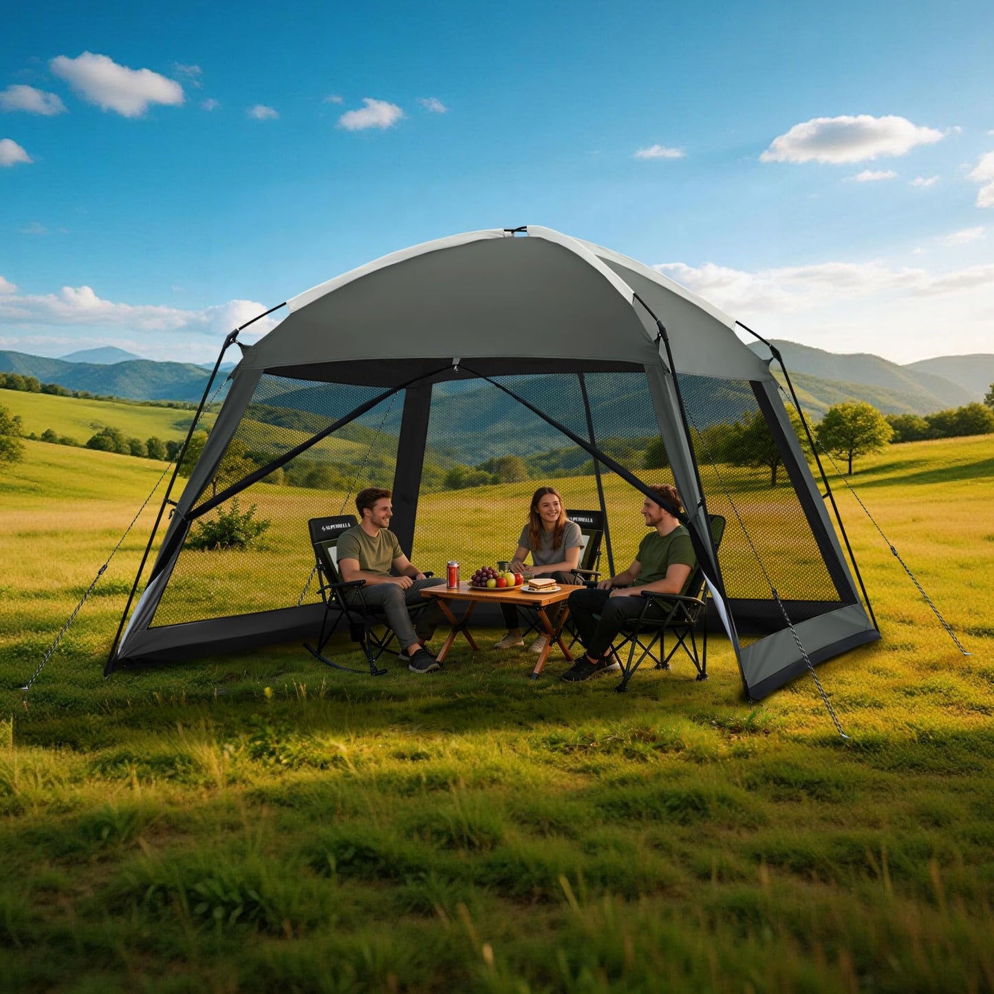 Superrella 12 x 12 FT Camping Screen Tent for 8-10 Person, Easy Setup Screen House with UV 50+ Sun Protection & Mosquito Net for Camping, Backyard, Picnic, Patio, Outdoor, Gray