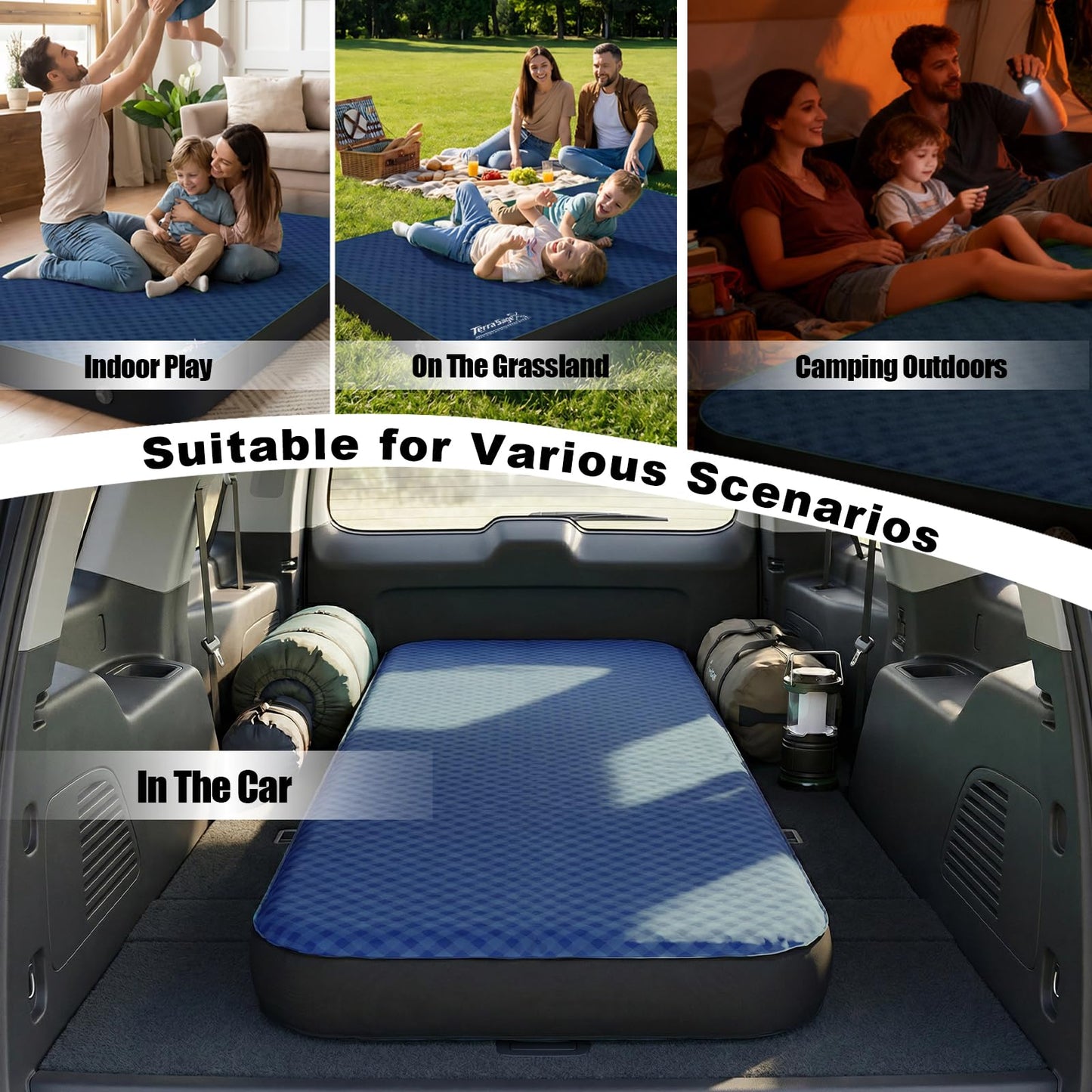 Terra Sage X Hybrid Comfort Camping Air Mattress, Self-Inflating Memory Foam Sleeping Pad with Built-in Electric Pump, 4.5" Thick Insulated Support for Bed-Like 4-Season Tent Sleep(Single,Blue)