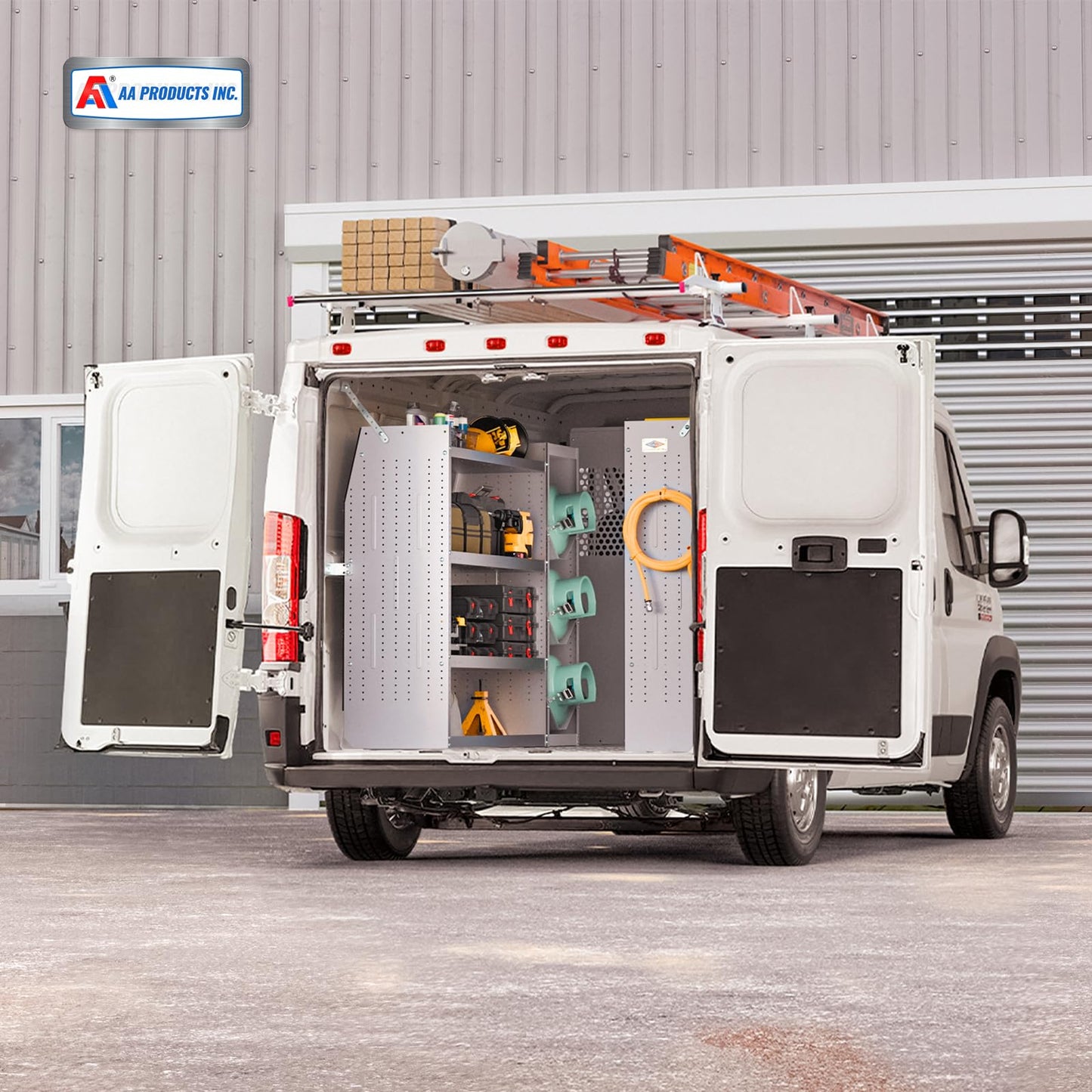 AA Products Model SH-4603-T3 Steel Low/Mid/High Roof Van Shelving Storage System Fits Transit, GM, NV, Promaster and Sprinter, Contoured Shelving Unit, 32" W x 46" H x 16" D