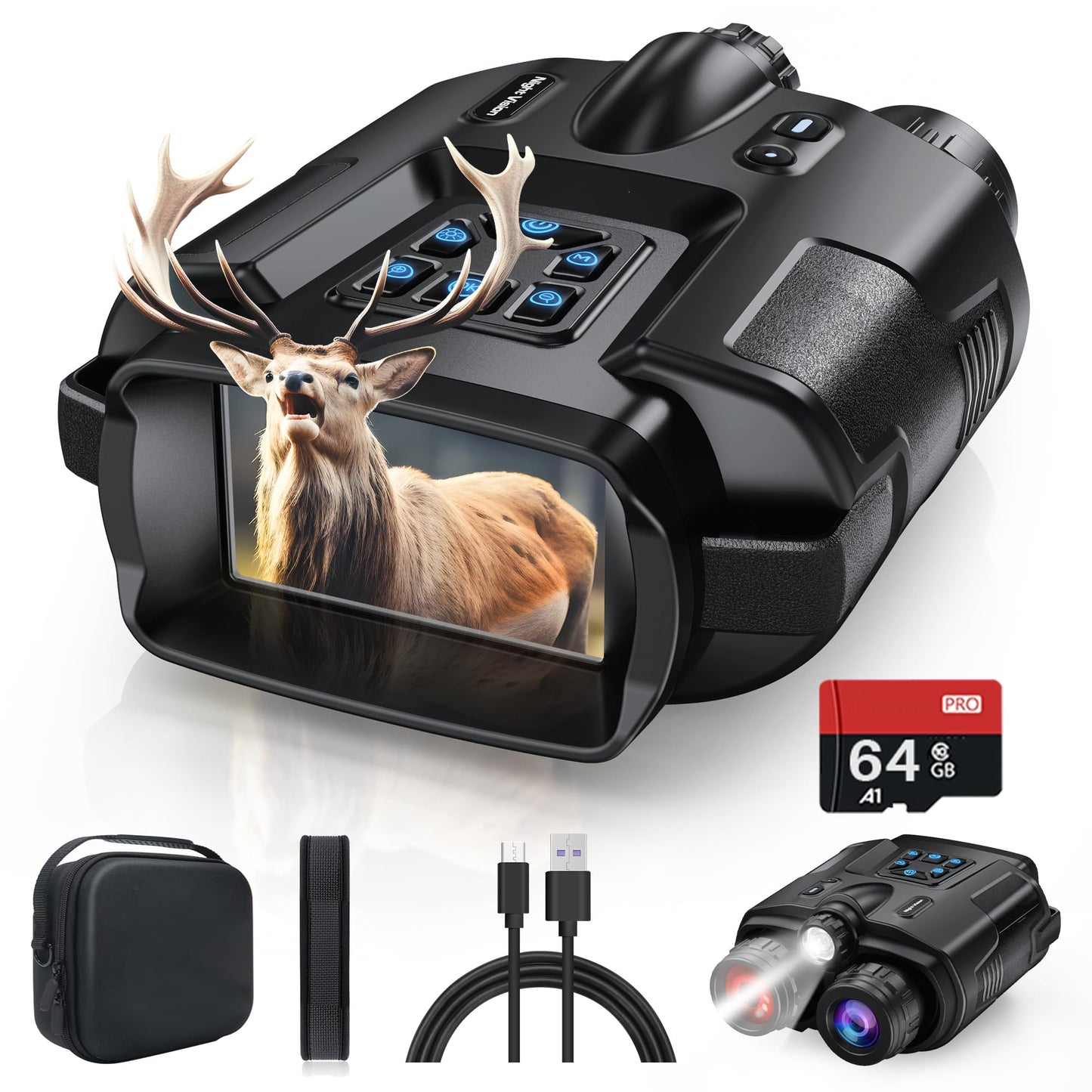 Diyimin 4K Night Vision Binoculars–8X Zoom/2000FT IR/5000mAh, 3'' HD Screen Night Vision Goggles for Adults mit 64GB TF Card, IP65 Waterproof & Tactical Light for Hunting,Camping & Security