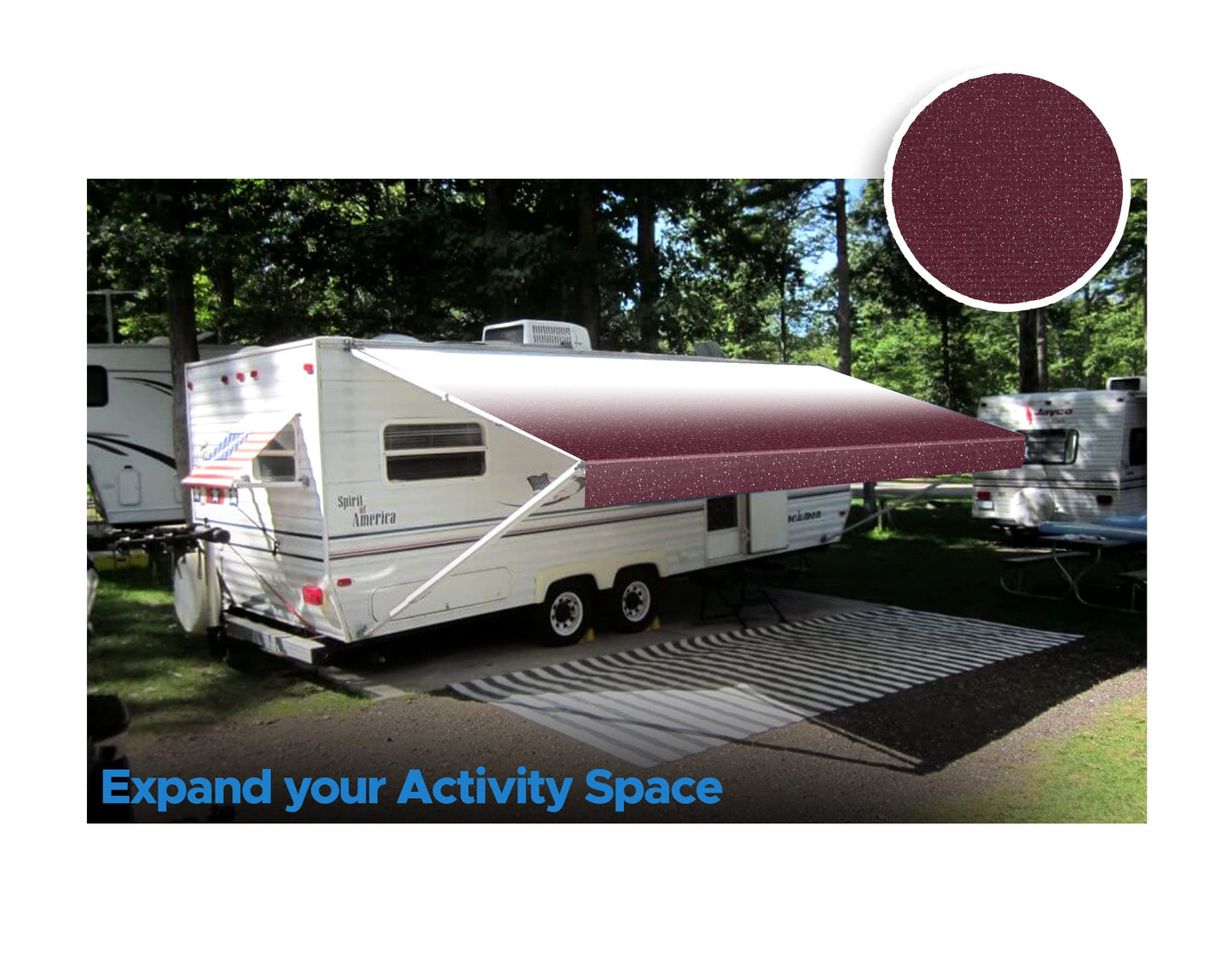 SunWave RV Awning Fabric Replacement | Premium Vinyl Canopy - Burgundy Fade (20')