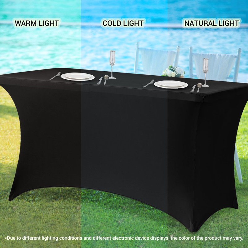 Obstal 6ft Stretch Spandex Table Cover for Standard Folding Tables - Universal Rectangular Fitted Tablecloth Protector for Wedding, Banquet, Party Stamping Silver, 72 Length x 30 Width x 30Height Inch