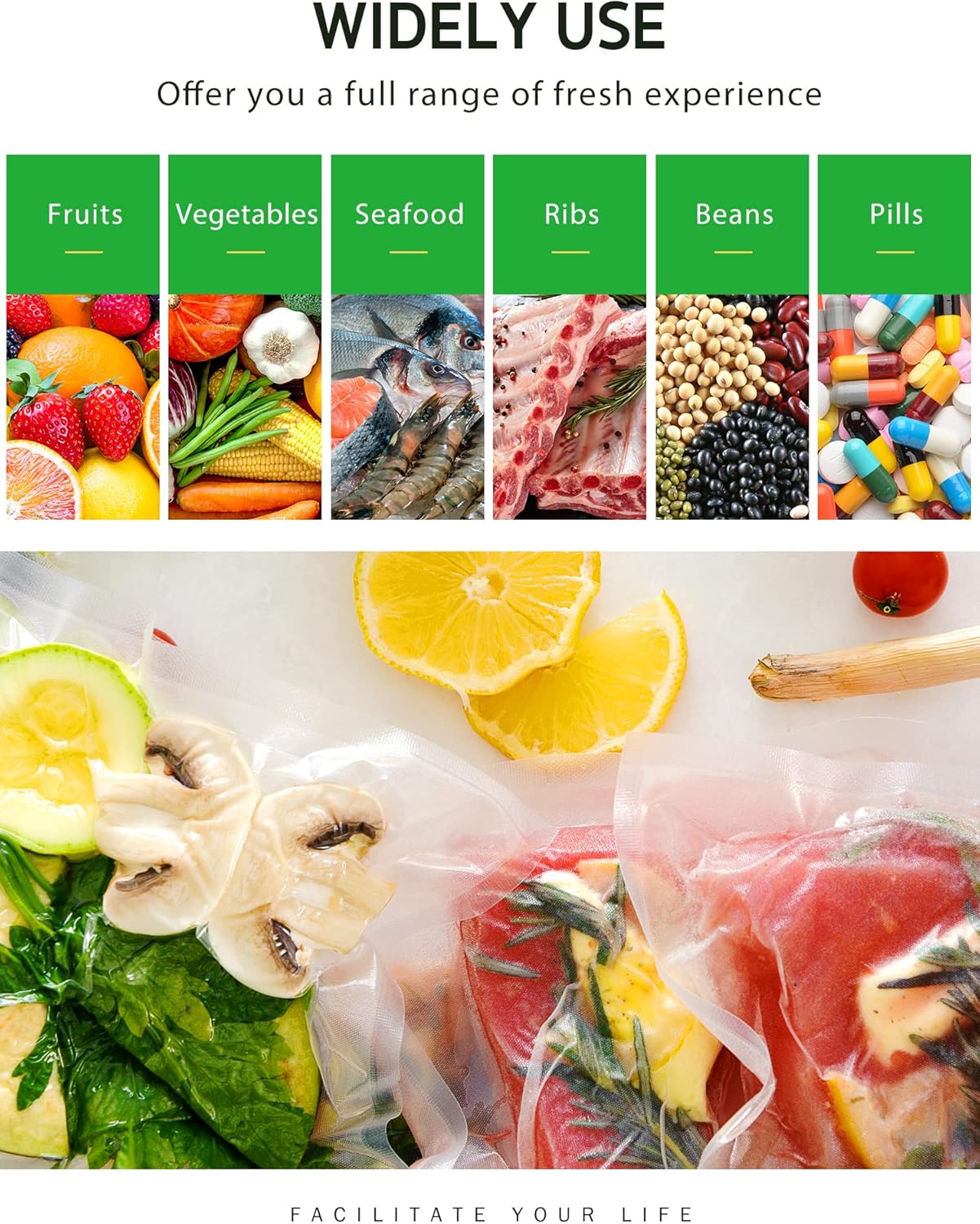 Syntus Vacuum Sealer Bags - 2 Rolls of 8" x 50' BPA-Free Commercial Grade Food Storage Bags