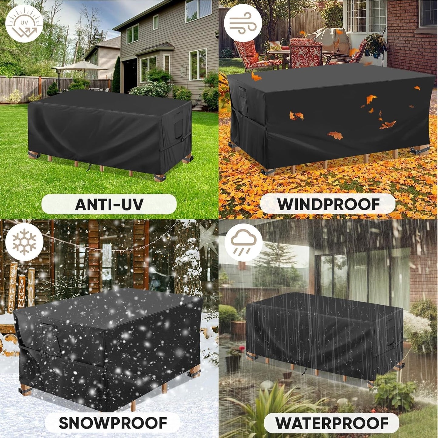 BALEINE Outdoor Furniture Covers - Heavy Duty Waterproof Oxford Table Cover | Black, 108"L x 82"W x 28"H