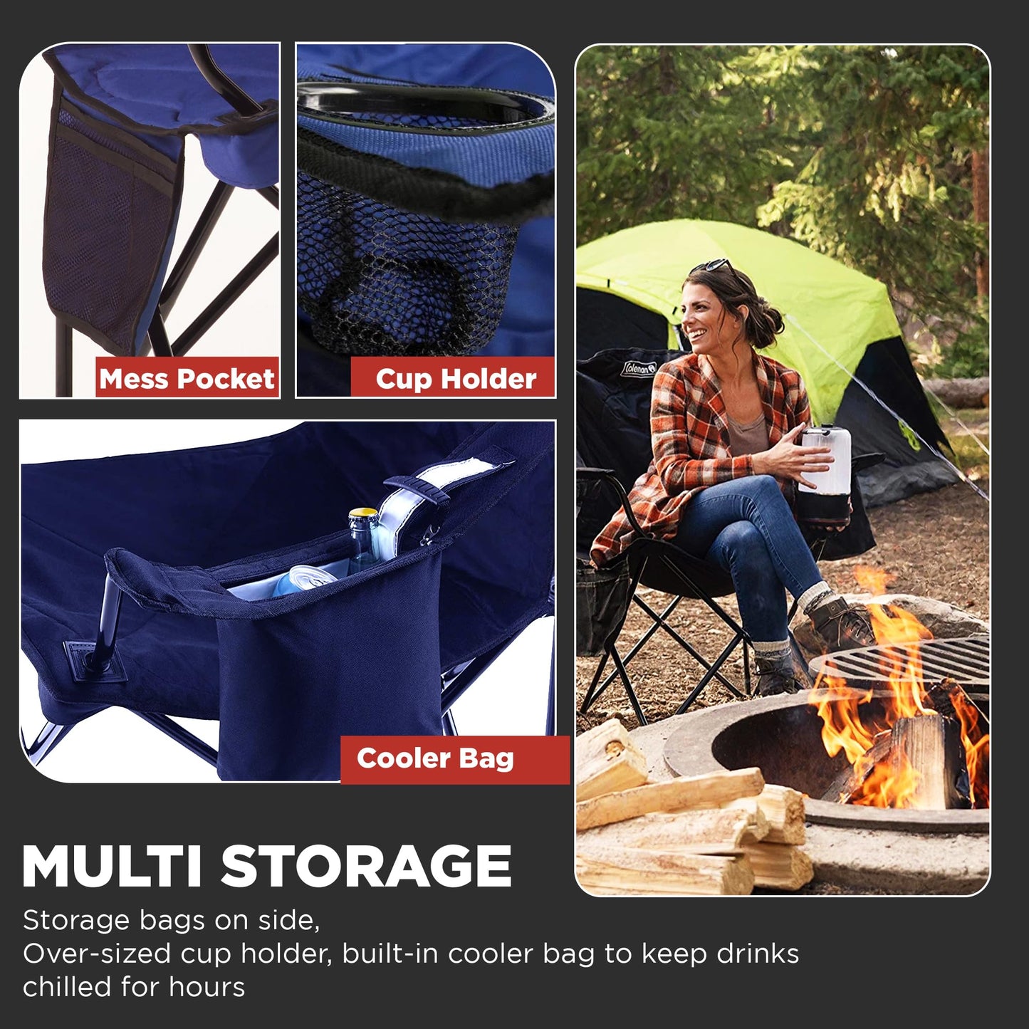 Coleman Rechargeable 800 Lumen Magnetic Light Panel Lantern and Folding Camping Chair with Built-in 4-Can Cooler