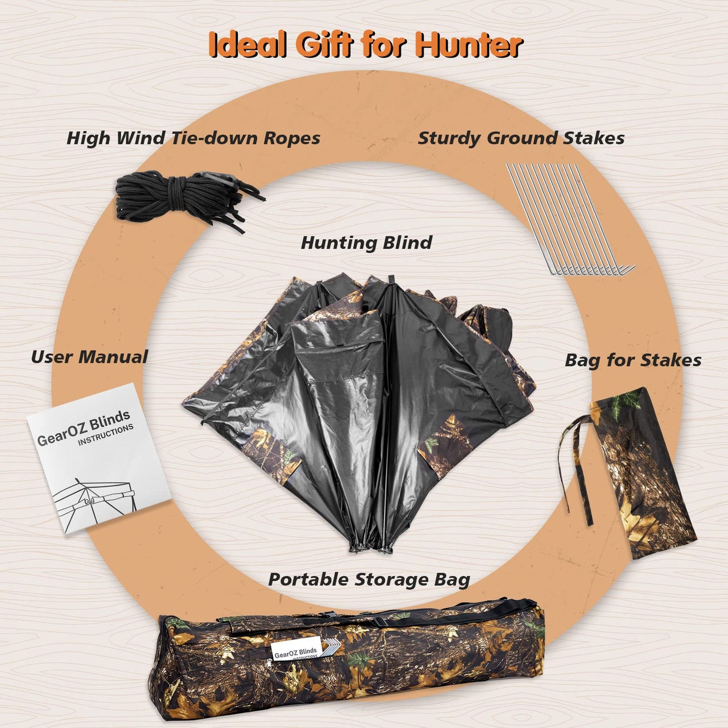 GearOZ Hunting Blind, 270° See Through Ground Blinds Camouflage Waterproof Pop-up Tent for Deer Turkey Duck Bow Hunting, 2-3 Person Portable Concealed Tent Silent Adjustable Windows with Carrying Bag