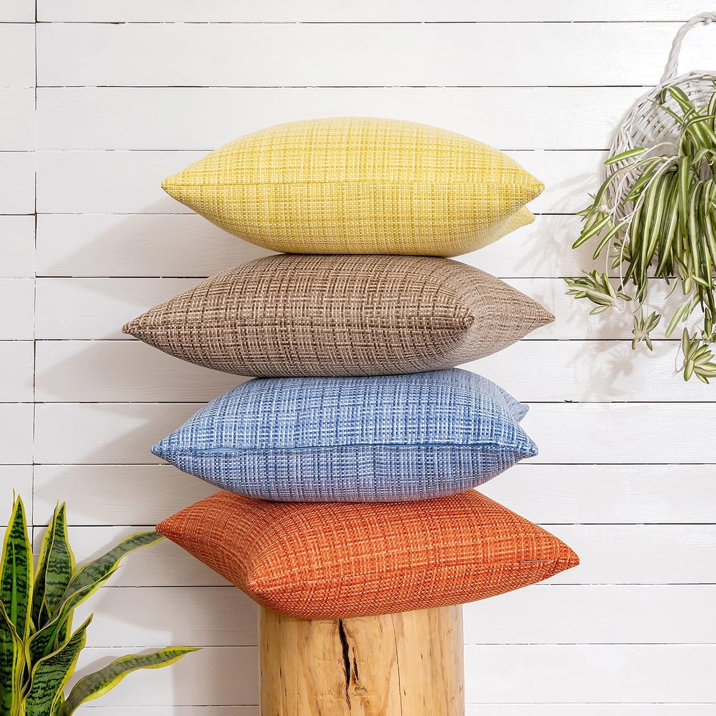 MIULEE Outdoor Waterproof Throw Pillow Covers - Decorative Farmhouse Cushion Covers | 12x12 Inch, Yellow (Pack of 2)