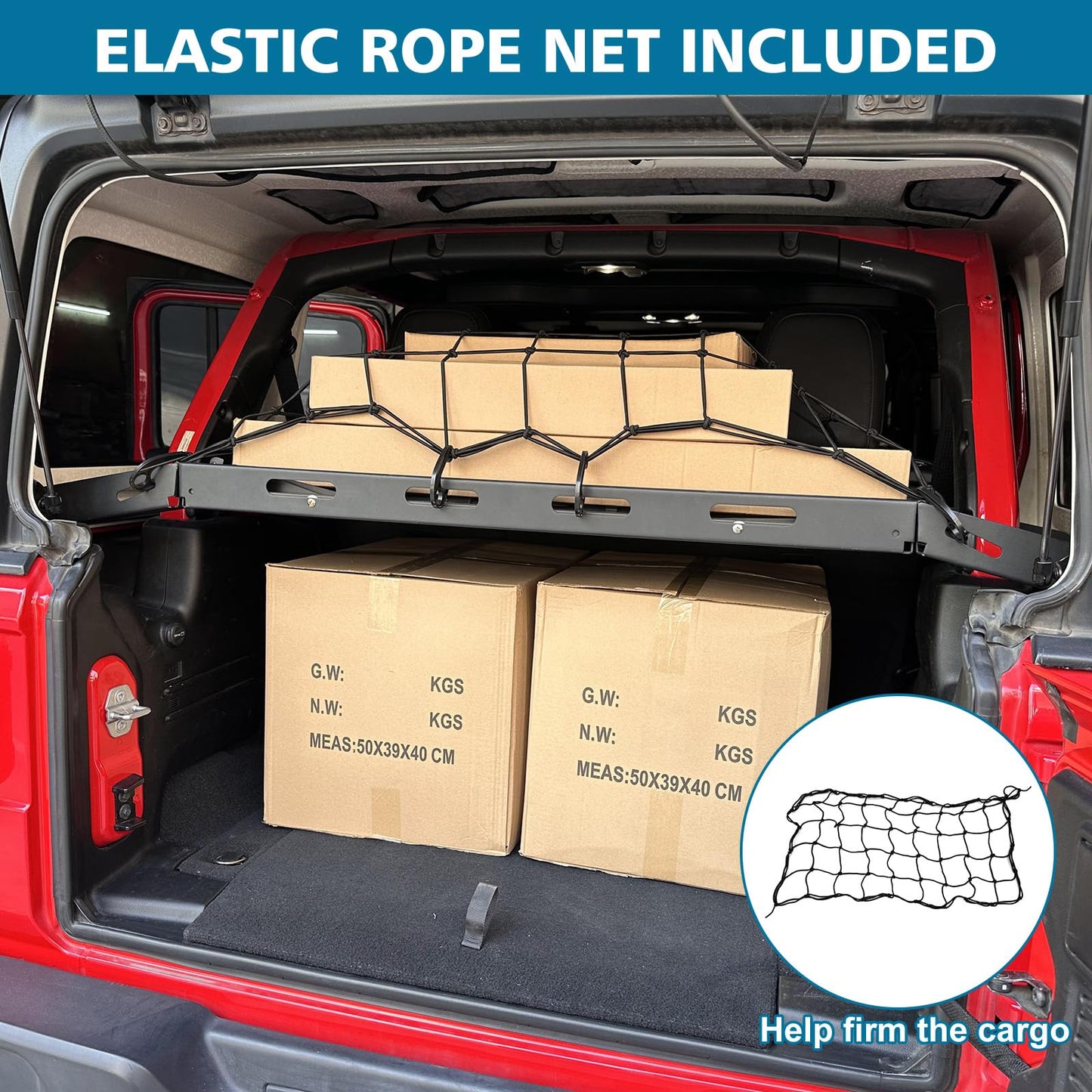 SUNPIE Rear Trunk Cargo Basket for Jeep Wrangler 2007-2025 JKU JLU 4 Doors, Hardtop Storage Rack & Camping Table | Heavy-Duty Organizer for Gear, Tools, Off-Road Accessories