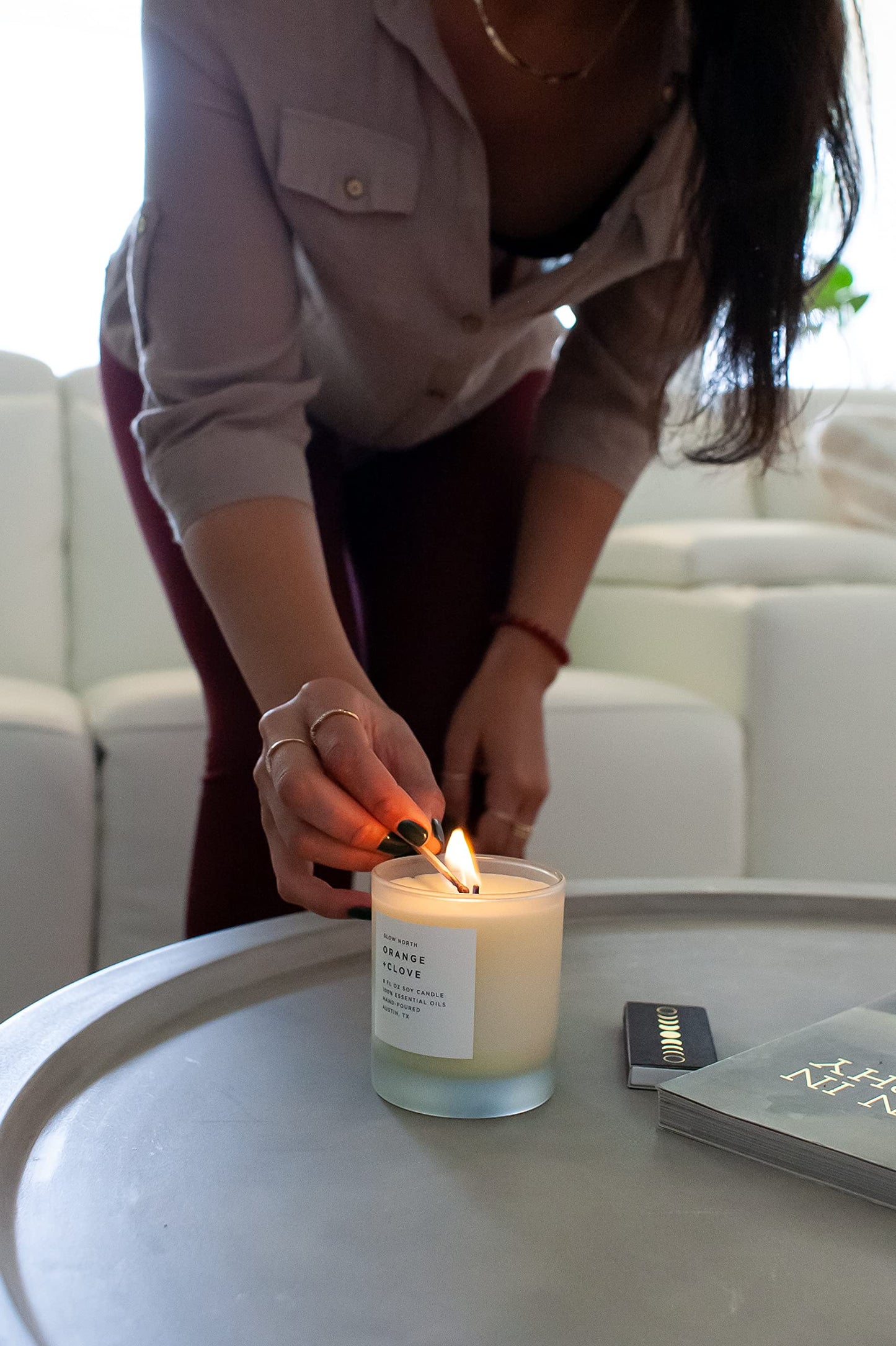 Slow North Orange + Clove Candle - Essential Oils and Pure Soy Wax Candle in a Reusable Frosted Glass Jar - A Unique and Mindful Scented Candle Hand-Poured in the USA (8 oz)