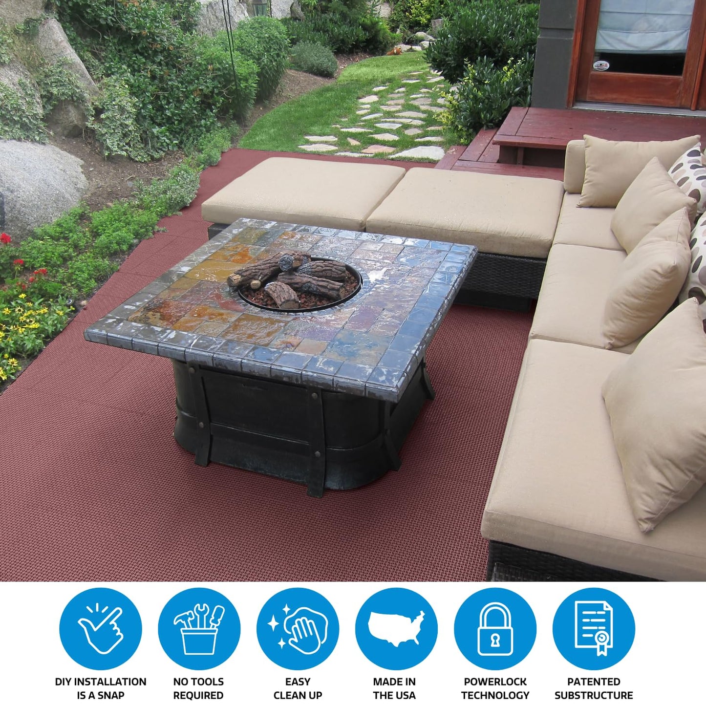 Big Floors DuraGrid Deck Tiles, Interlocking Outdoor Tiles for Patio, Self-Draining, UV-Resistant, Water-Resistant Modular Flooring, Easy Install, 40 Pack, Beige