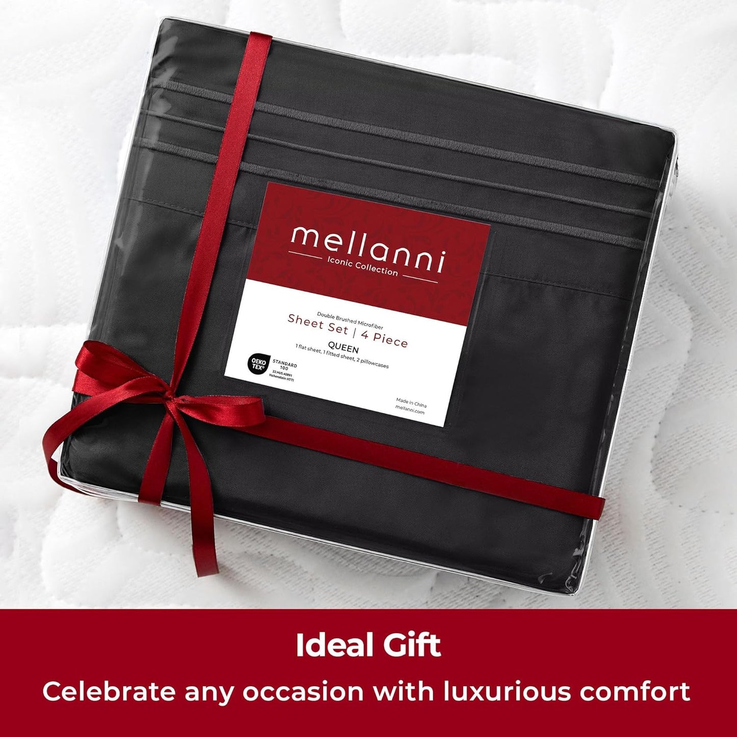 Mellanni Split King Sheets Set - 5 PC Hotel Luxury Bedding | Extra Soft, Cooling, Wrinkle Resistant (Black)