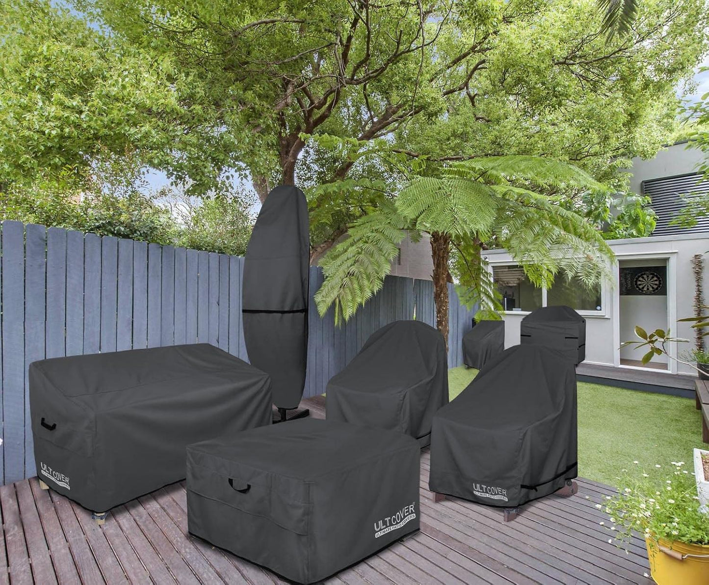 ULTCOVER Waterproof Patio Furniture Sofa Cover - 60W x 35D x 35H Inch for 2-Seater Loveseat | Black