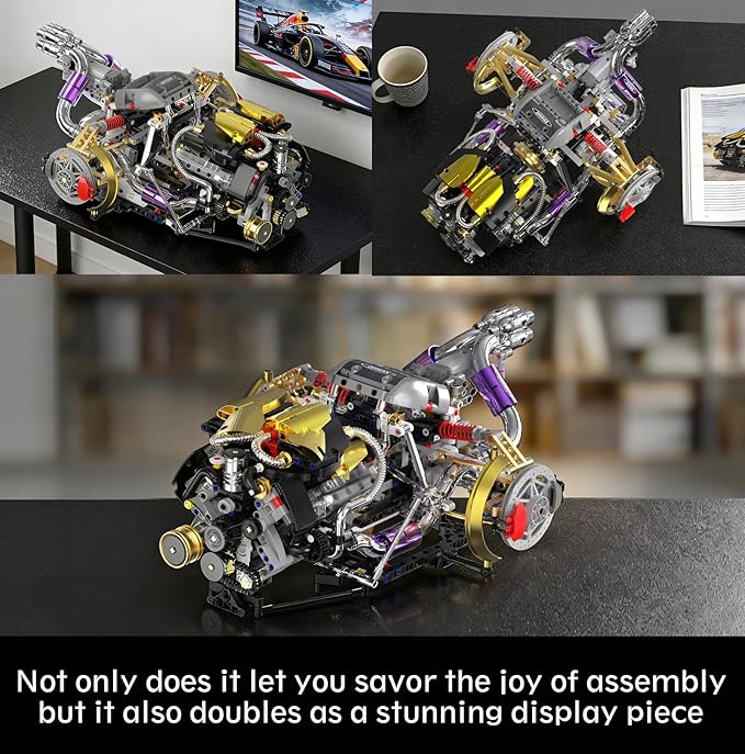 V8 Engine Model Kit that Works 1394 PCS Advanced Collectible Engine Building Block Sets with Lights & Spray Exhibited Gift to Adults/Boys 8-14/Home Office Decor