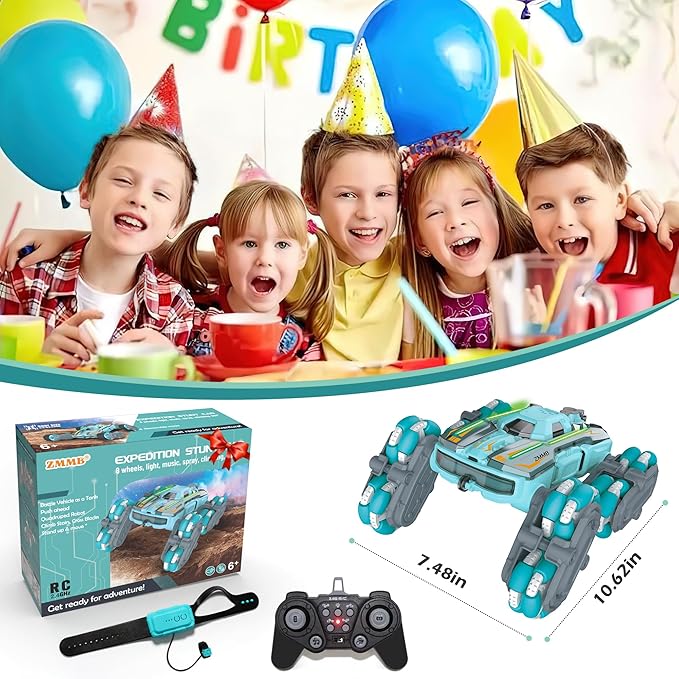 8 Wheel RC Stunt Car with Gesture Control Spray & LED Lights Double-Sided Off-Road Vehicle for Boys & Girls Ages 6-14 Ideal Christmas & Birthday Gift