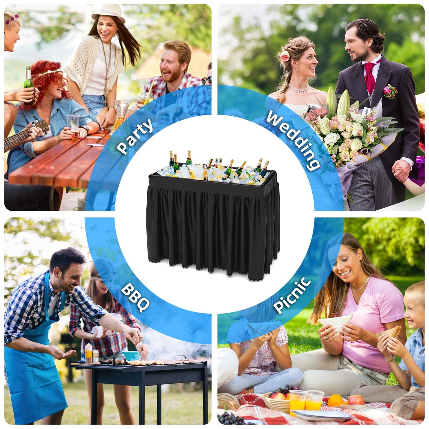 SHAREWIN Party Outdoor Cooler Table, Black Skirt &Drain Hose Plastic Chill Table to Keep Drinks Cool, Portable Foldable Self-Serving Beverage Ice Cooler Bar for Wedding, Picnics, Barbecues, Fishing