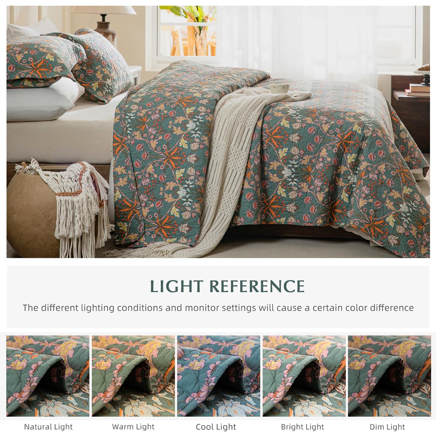 Lady Ann 100% Cotton Floral Quilt Sets Queen - Vibrant Paisley Flowers Pattern Plant Botanical Printed Quilted Bedspread & Coverlet Set, 3 PCS Lightweight Extra Soft Queen Bedding Sets All Season