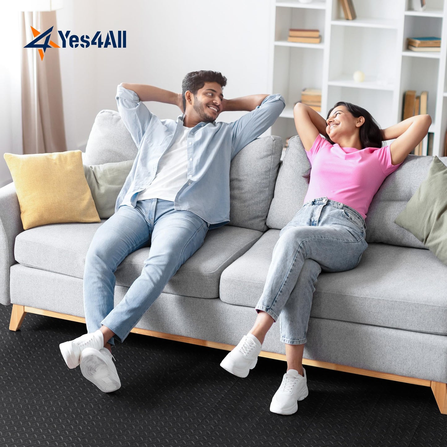 Yes4All EVA Interlocking Mats, Puzzle Floor Tiles, Foam Floor Padding with Border for Furniture, Home Space, Living Room, Garage 96 SQFT