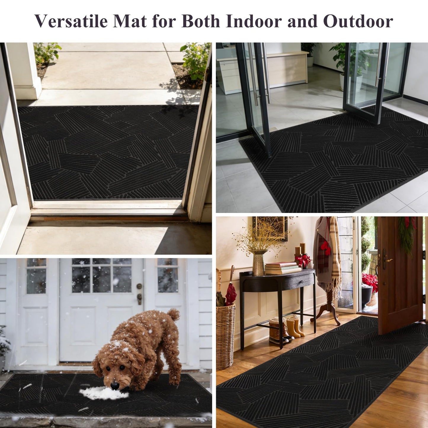 BelleCosy Large Heavy Duty Door Mat Indoor Outdoor, 5′ x 8′ Low Profile Non Slip Commercial Floor Mat for High Traffic, Grid-Pattern Dirt Trapping All-Weather Entryway Rug for Garage, Patio