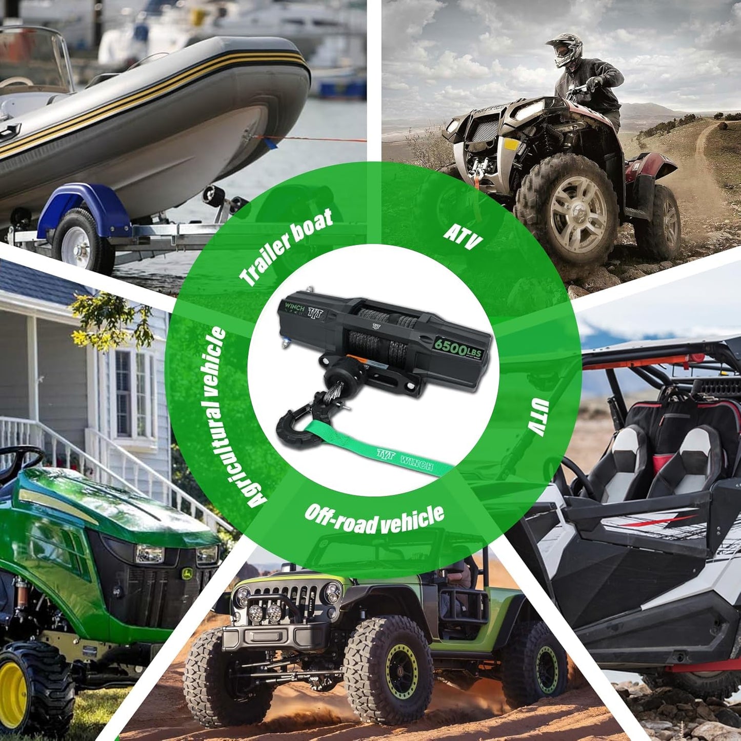TYT 6500 lb UTV Winch with Wireless Remote and Wired Switch,12 Volt DC Electric Trailer Winch,1/4" x 50FT Synthetic Rope Winch with Rubber Stopper and Mounting Plate