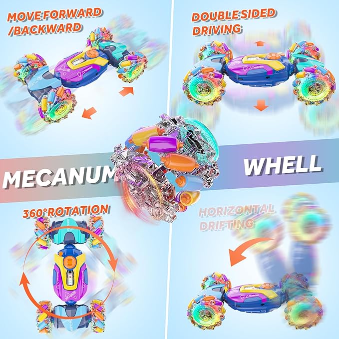 Gesture Sensing Remote Control Stunt Car - Boys Toys Age 6-8-12 4WD Hand Controlled RC Twist Car with Light & Music Cool Birthday Presents and Ideas Gifts for Boys Kids Age 7 9 10 11 12 Years Ol