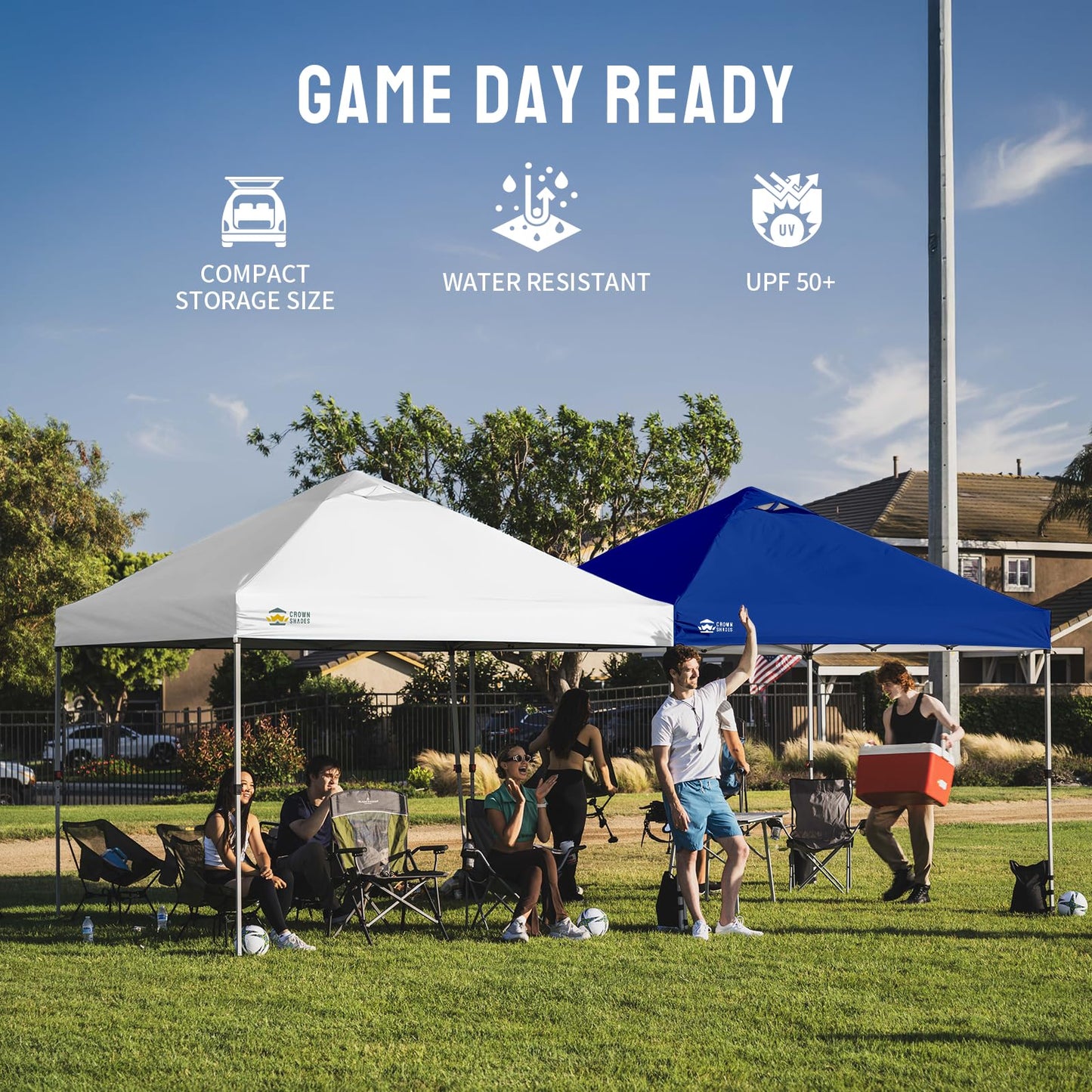 CROWN SHADES 10x10 Pop Up Canopy, Patented CenterLok One Push Tent Canopy, Newly Designed STO-N-GO Storage Bag, 8 Stakes, 4 Ropes (10x10, White)