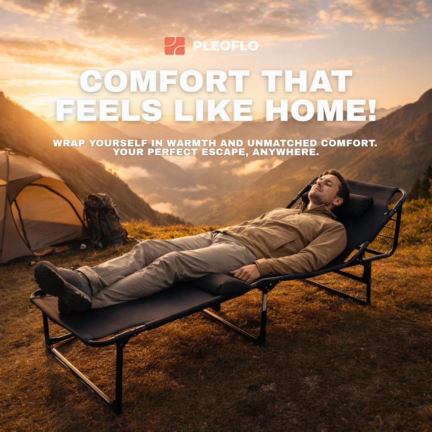 PLEOFLO Outdoor Lounge Chair | Extra Large Portable cot incl Leg Raising adjustability | Easy Setup & Takedown | Supports Adults up to 300 lb | Ideal for Camping Patio, Balcony, Beach & More